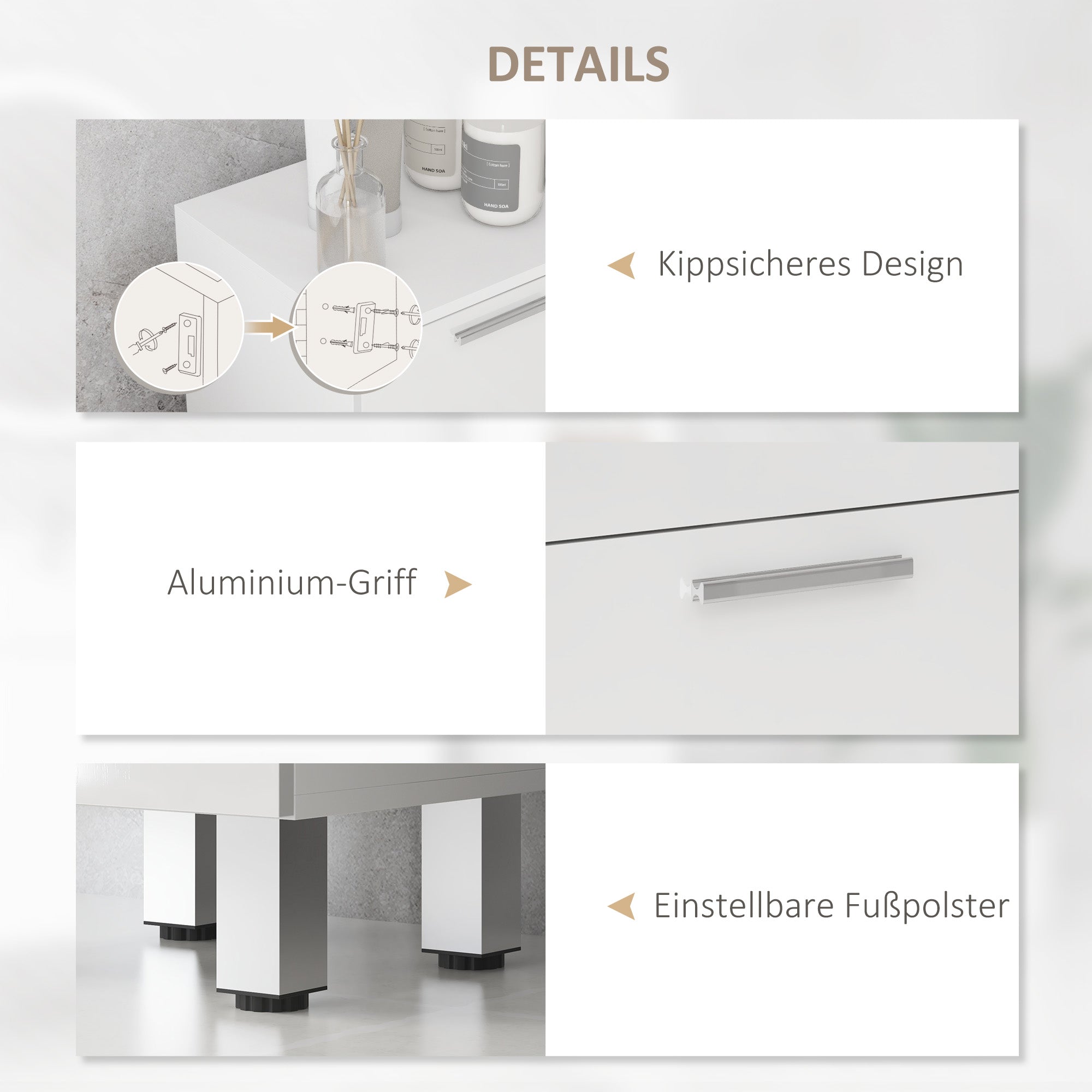 kleankin Badezimmerschrank, Badschrank, 4 Schubladen, Spanplatte, glatt, Weiß