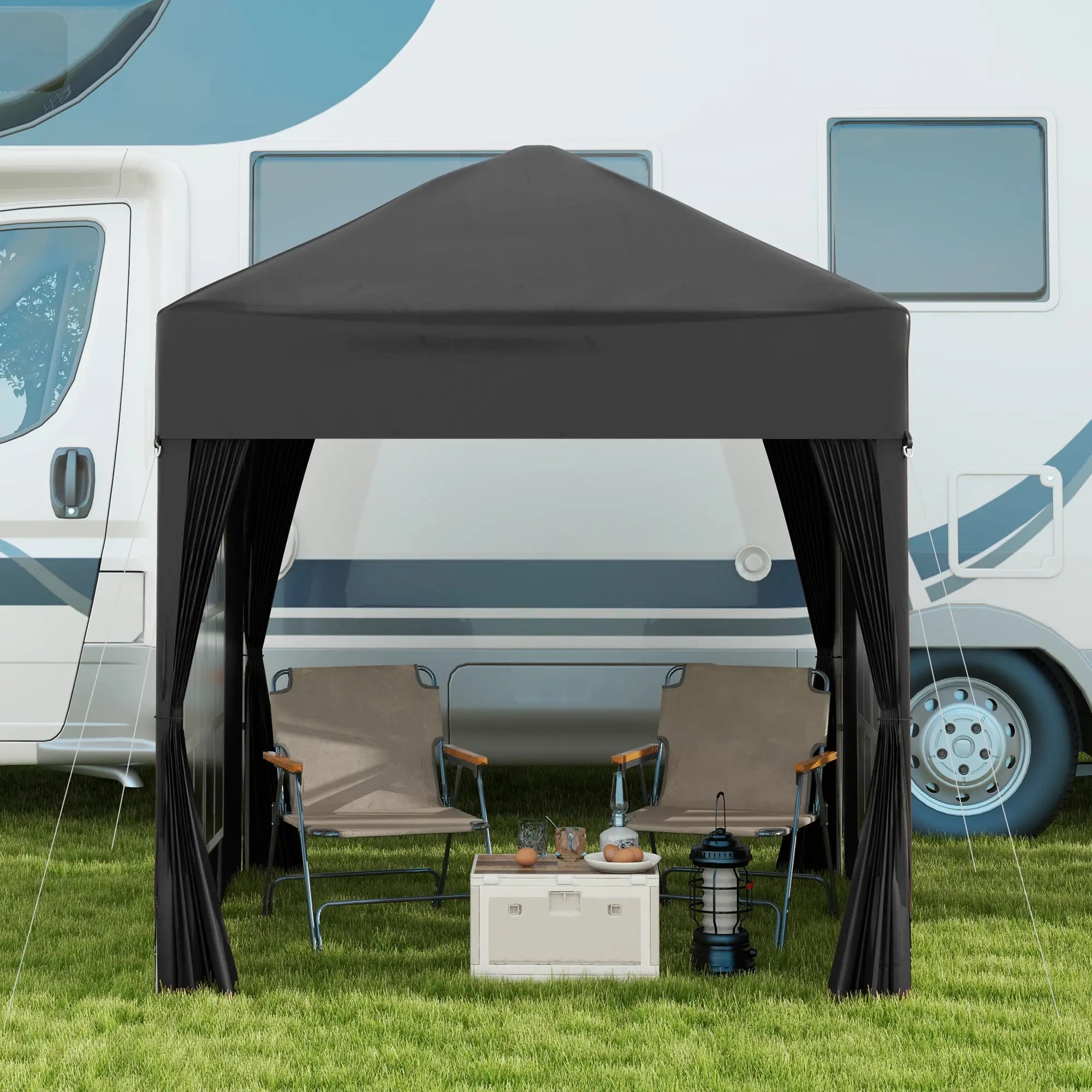 Outsunny Faltpavillon 2x2?m Schwarz mit Seitenwänden