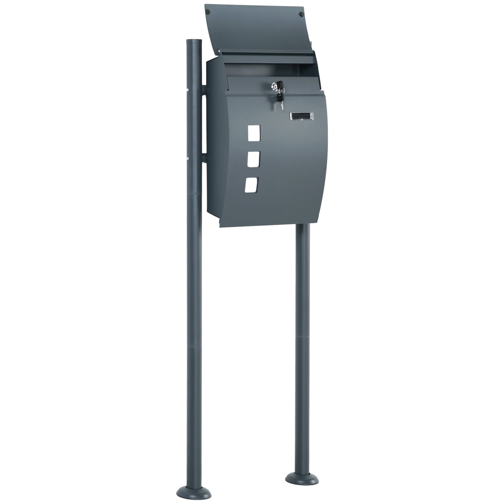 HOMCOM Briefkasten Postkasten, Verriegelung, Standbriefkasten, 2 Schlüssel, Stahl, 44 cm x 15 cm x 114 cm, Grau