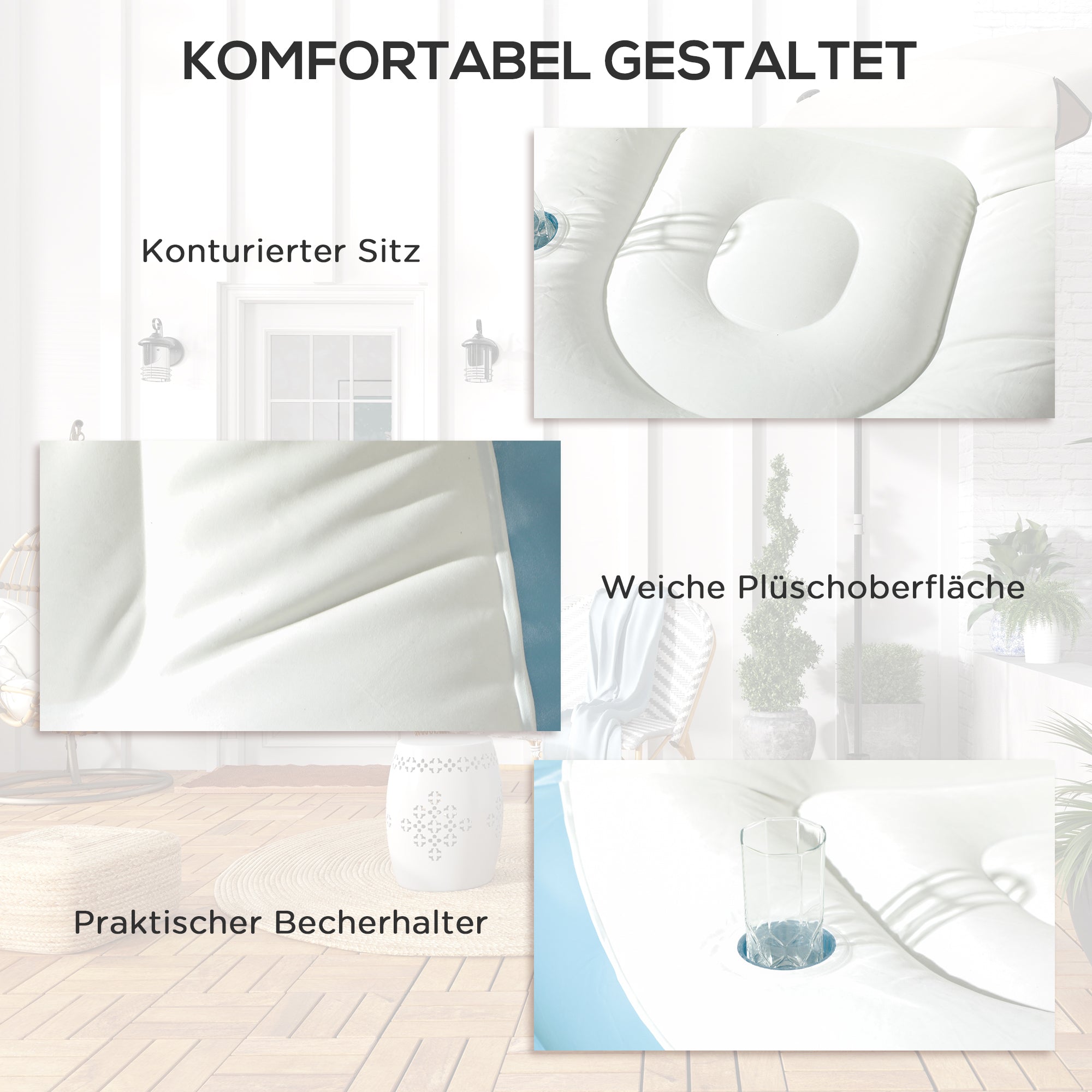 Outsunny Aufblasbarer Sessel Luftsessel Outdoor-Sessel, 125 x 100 x 87cm, Weiß + Blau