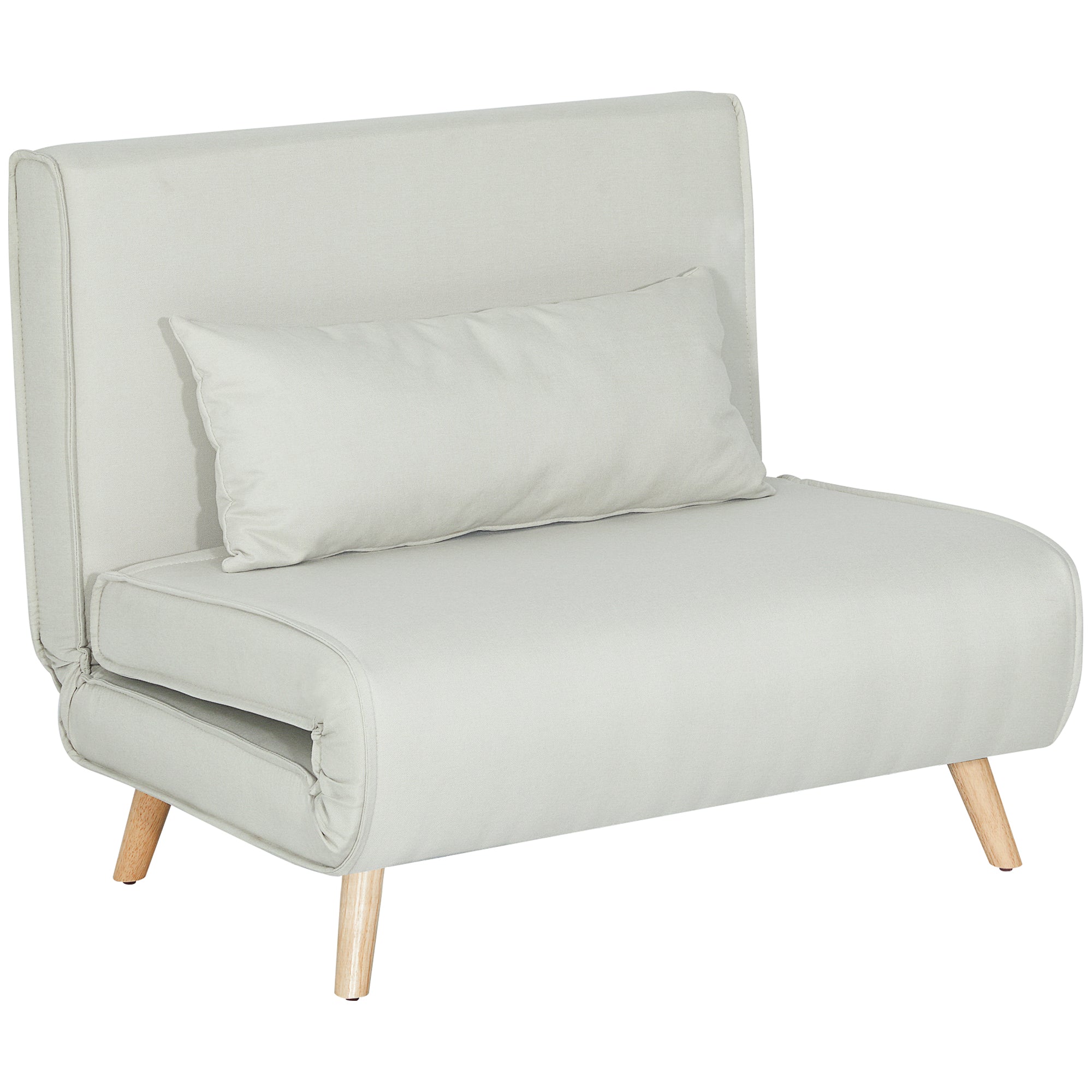 HOMCOM Einzelsofa Schlafsofa Sofabett Klappsofa verstellbar Rückenlehne Liege nordisch skandinavisch 25D Schaumstoff Haus Leinenimitat Tannenholz Cremeweiß 94 x 78 x 80 cm