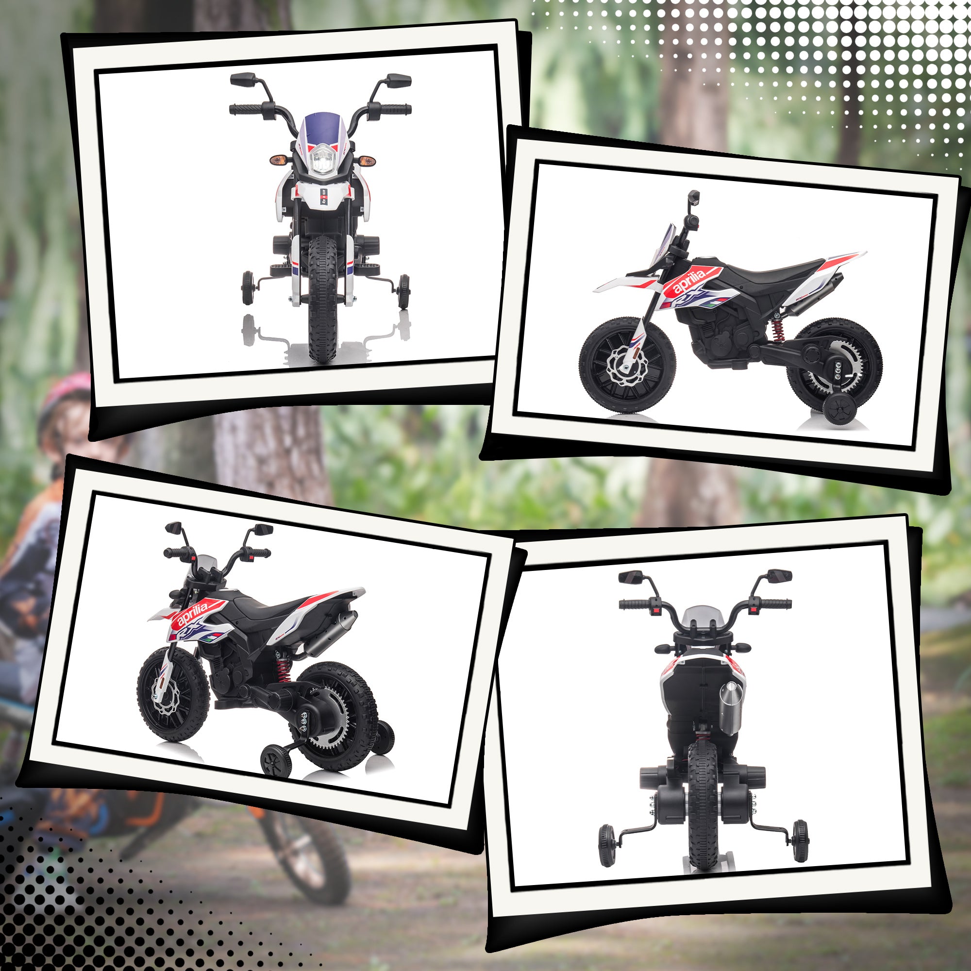 AIYAPLAY 12V Kinder-Motorrad mit Stützrädern, LED-Lichtern, Musik, USB, Elektro-Motorrad für Jungen und Mädchen, Weiß