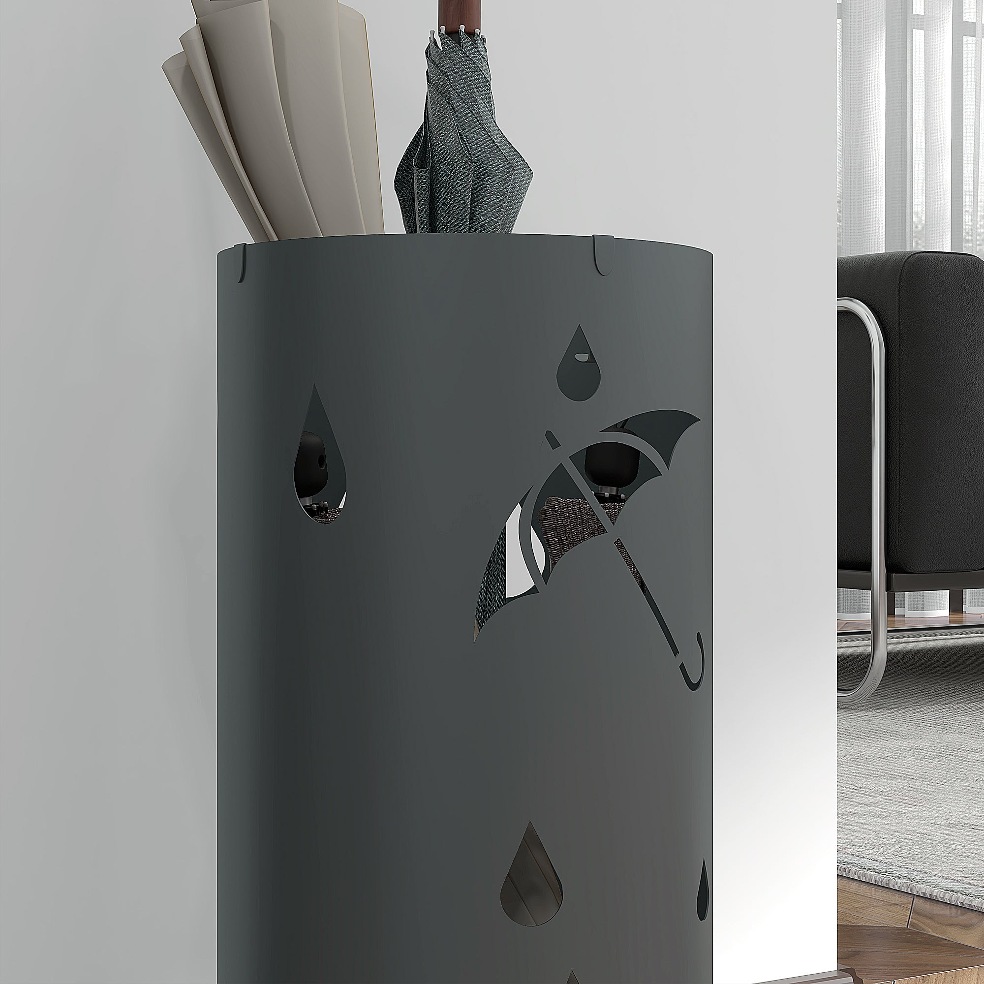 HOMCOM Schirmständer, Stahl, Säulenform, Herausnehmbares Bodenfach, Ø17 x 41H cm, Grau