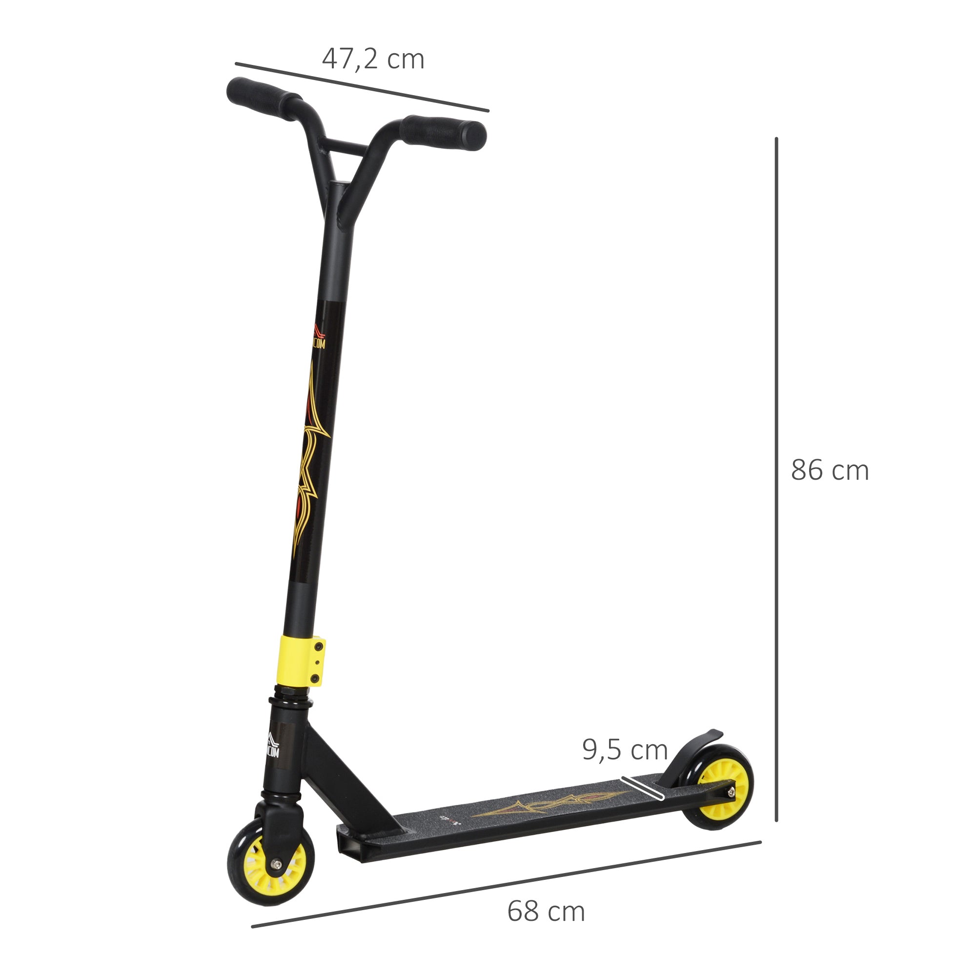 HOMCOM Pro Stunt-Scooter, Tretroller für Freestyle Tricks, Aluminium, Metall, Kunstleder, für Kinder und Erwachsene, Gold