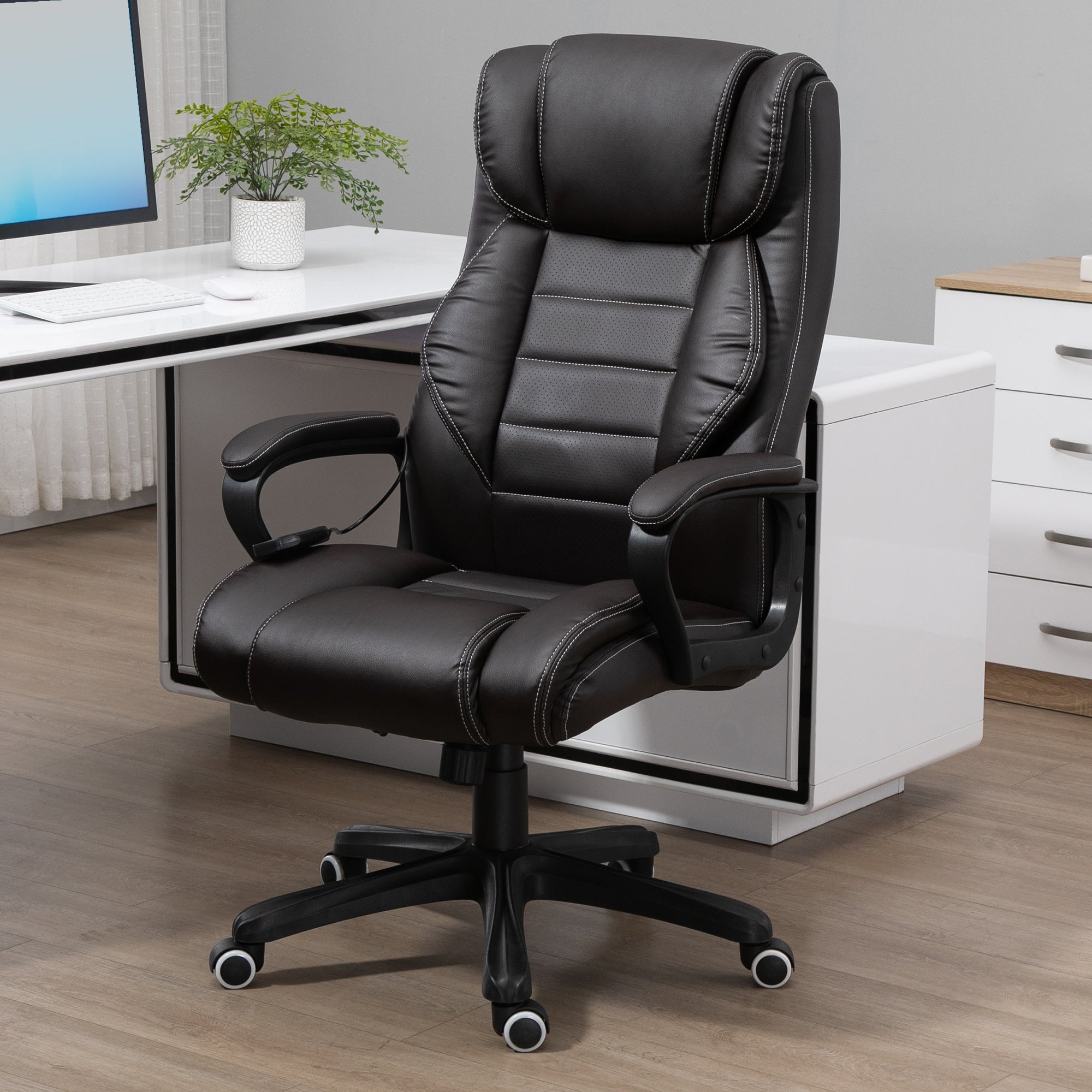 Vinsetto Bürostuhl mit Massagefunktion, höhenverstellbarer Chefsessel, ergonomischer Drehstuhl, 6 Vibrationspunkte, Braun