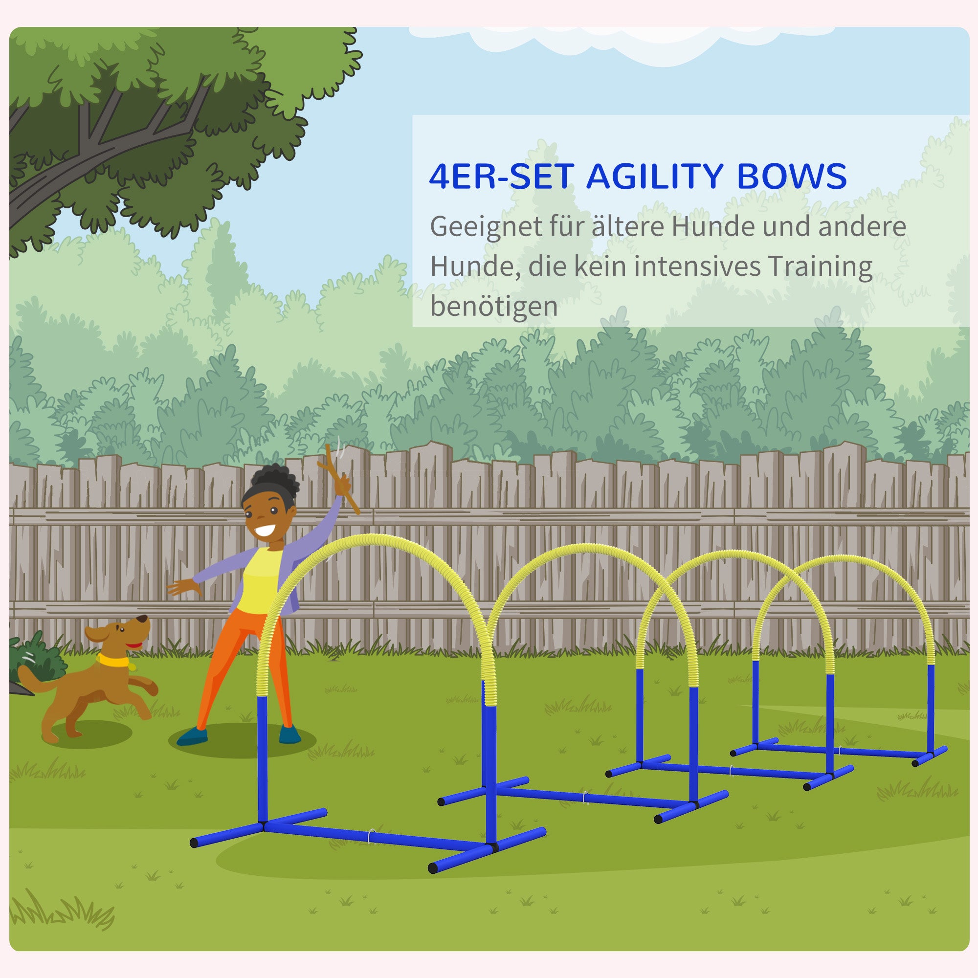 PawHut Agility-Set für Hunde, Hundetraining, 4 Bögen, für Einsteiger, mit Tragetasche, blau+gelb, 88 x 64 x 95cm