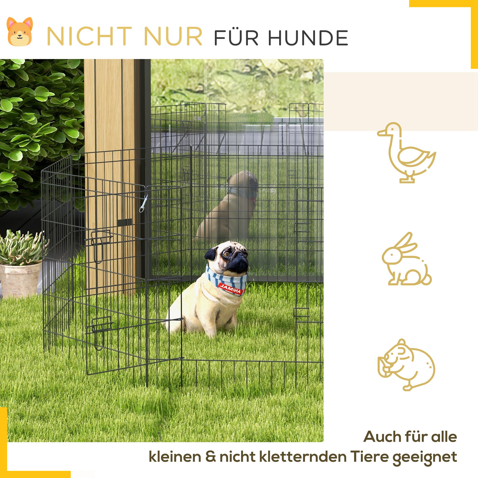 PawHut Haustierlaufstall, Spielgehege für Welpen und kleine Hunde, mit Tür, Indoor- und Outdoor-tauglich, 76 cm, Schwarz