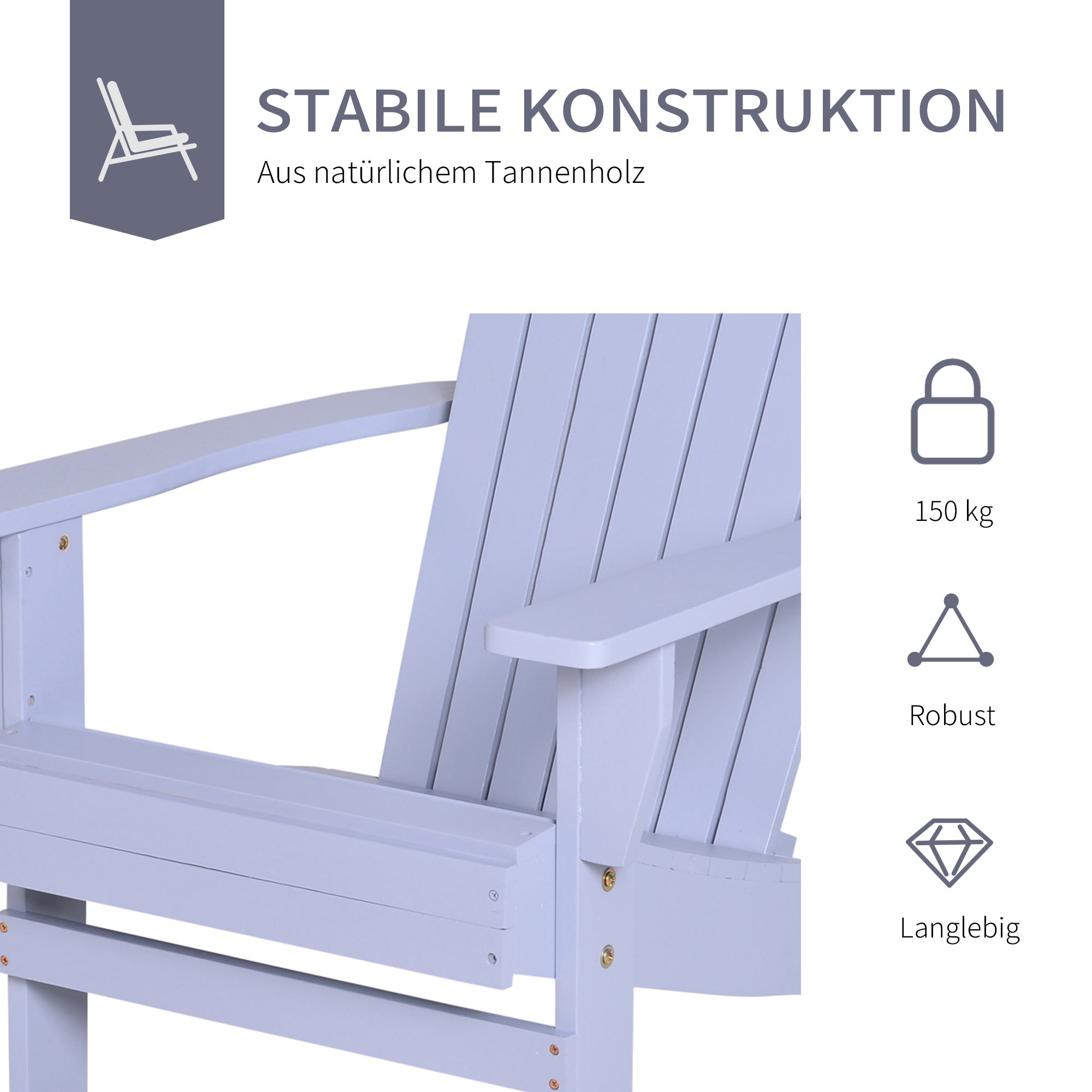 Outsunny Adirondack-Gartenstuhl mit Becherhalter Gartenliege Balkonstuhl Massivholz Grau 72,5 x 97 x 93 cm