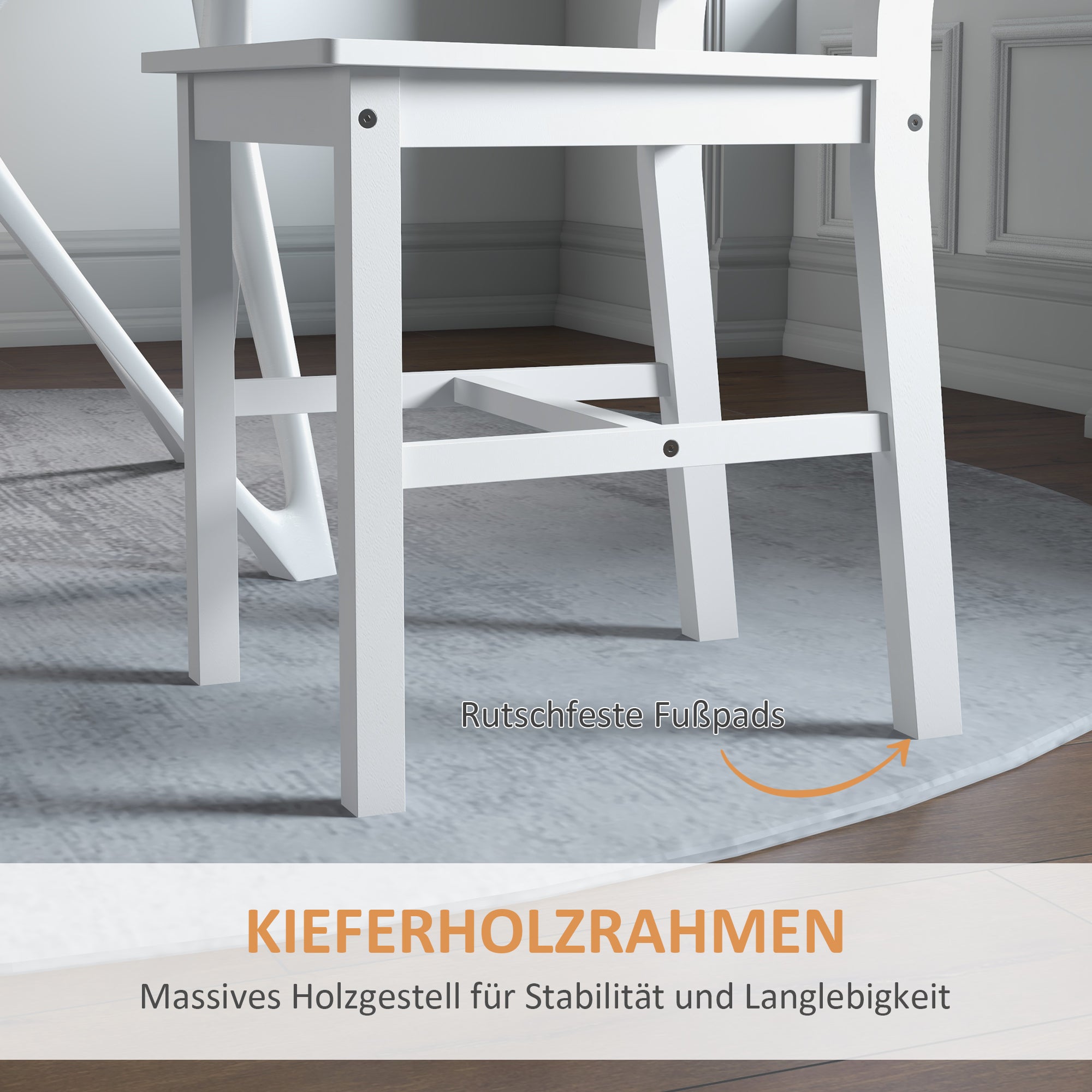 HOMCOM Esszimmerstühle 2er Set Holz Küchenstuhl mit Leistenrücklehne, Rutschfest 41,5 x 46 x 90 cm Weiß
