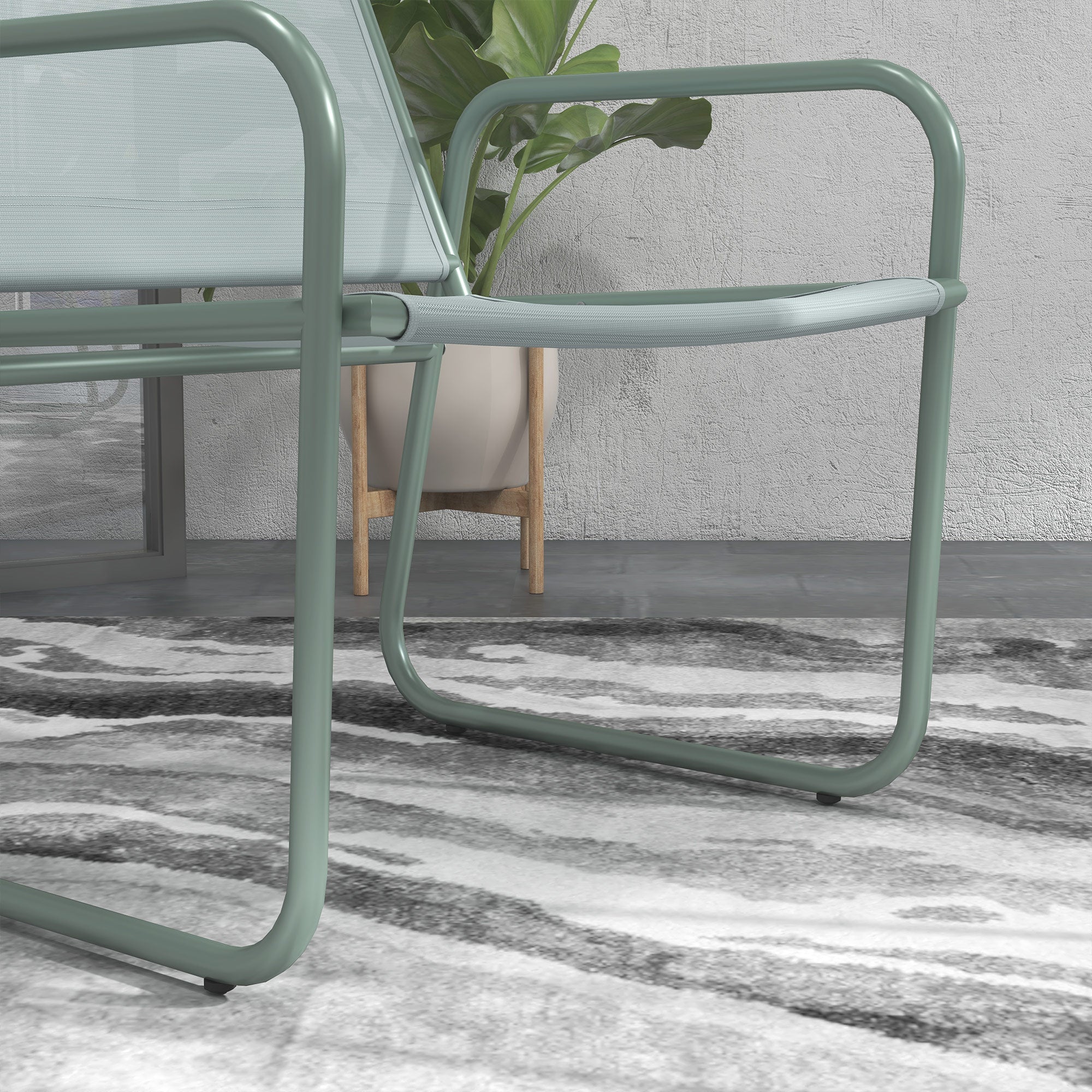 Outsunny 3-teiliges Gartenmöbelset, 2 Stühle mit atmungsaktivem Stoffbezug, 1 runder Tisch Ø60 cm, Grün