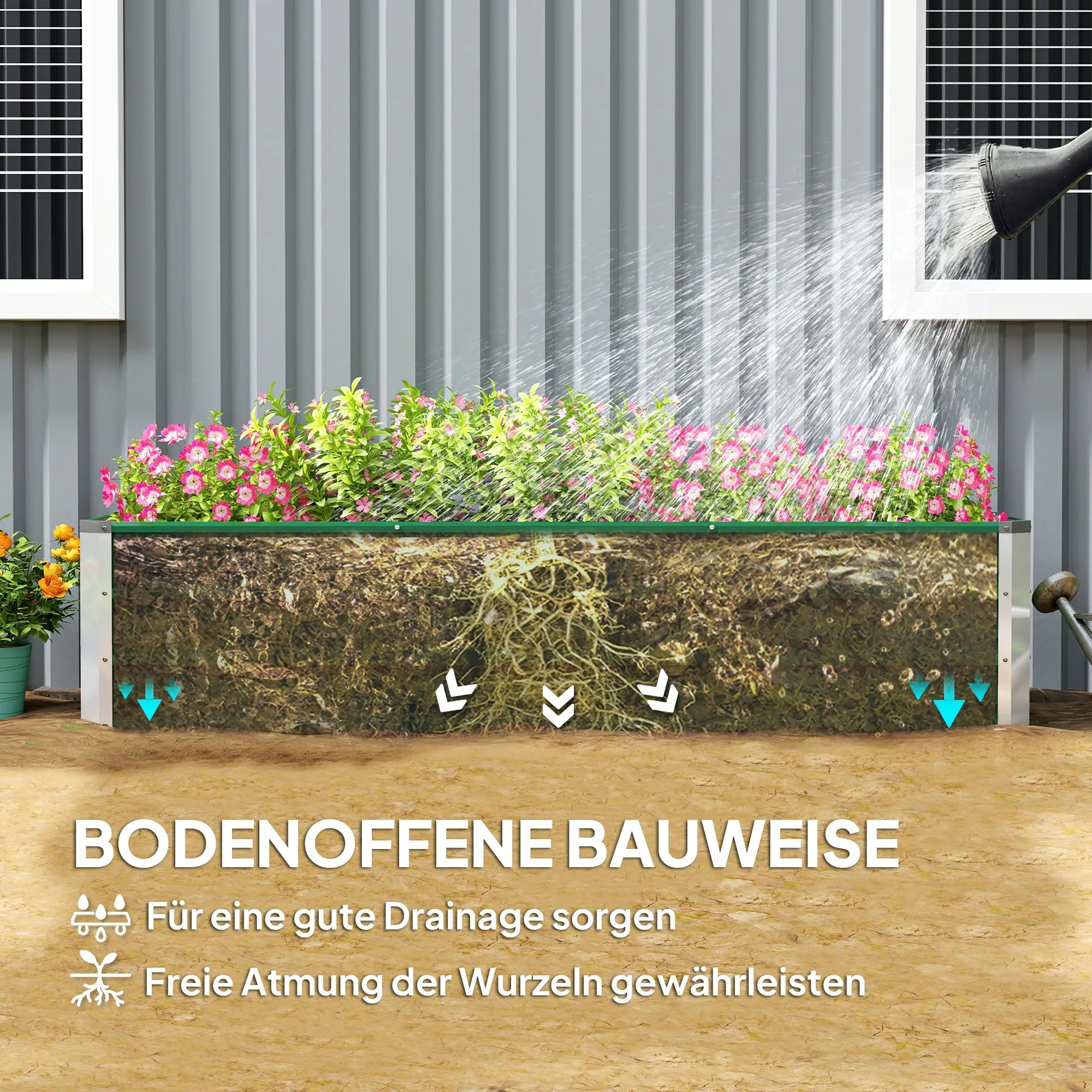 Outsunny Hochbeet Stahl Grün 183×47×40?cm