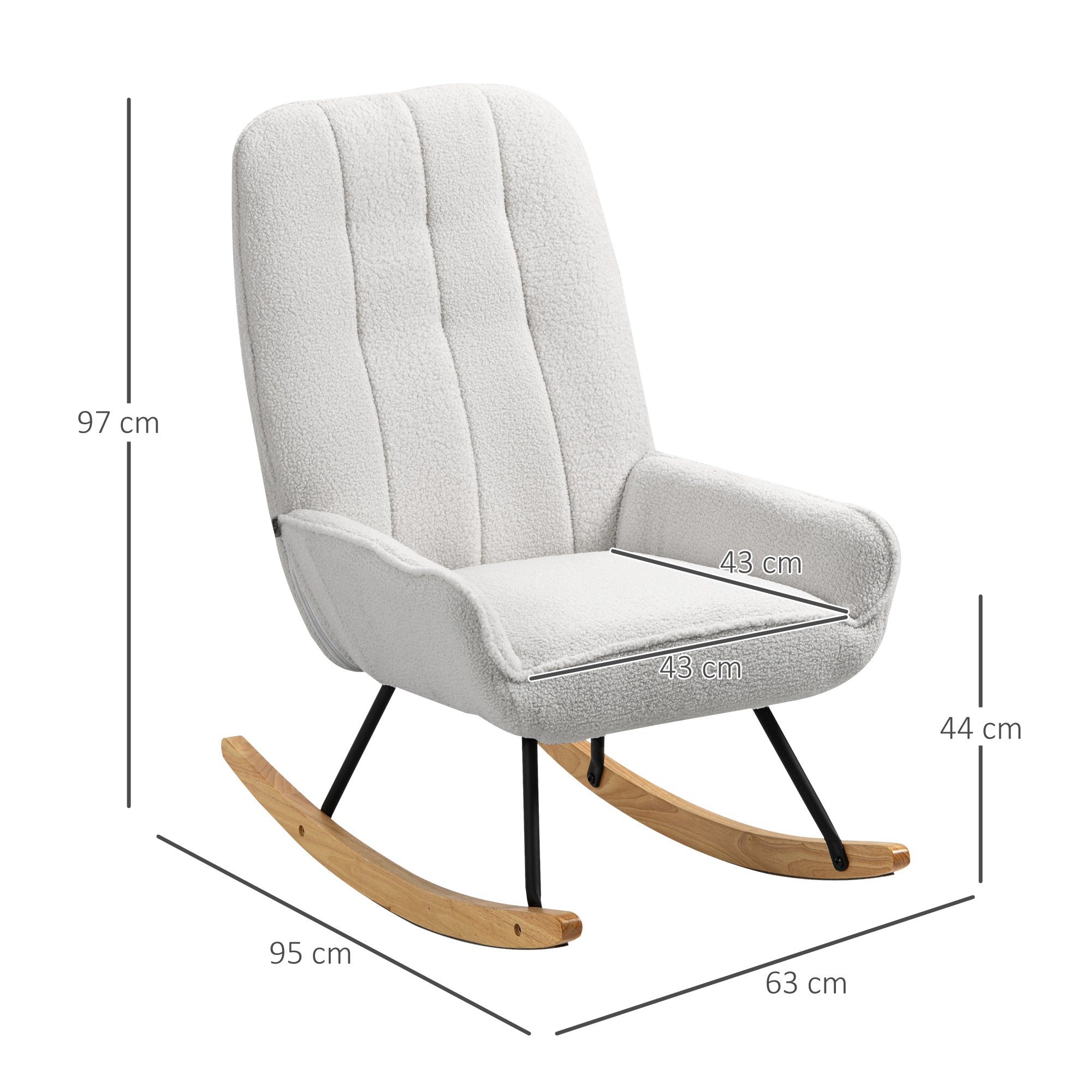 HOMCOM Schaukelstuhl Modern-Design Schaukelstuhl, Sherpa-Fleece, Steppung, 63 cm x 95cm x 97 cm Natur+ Grau