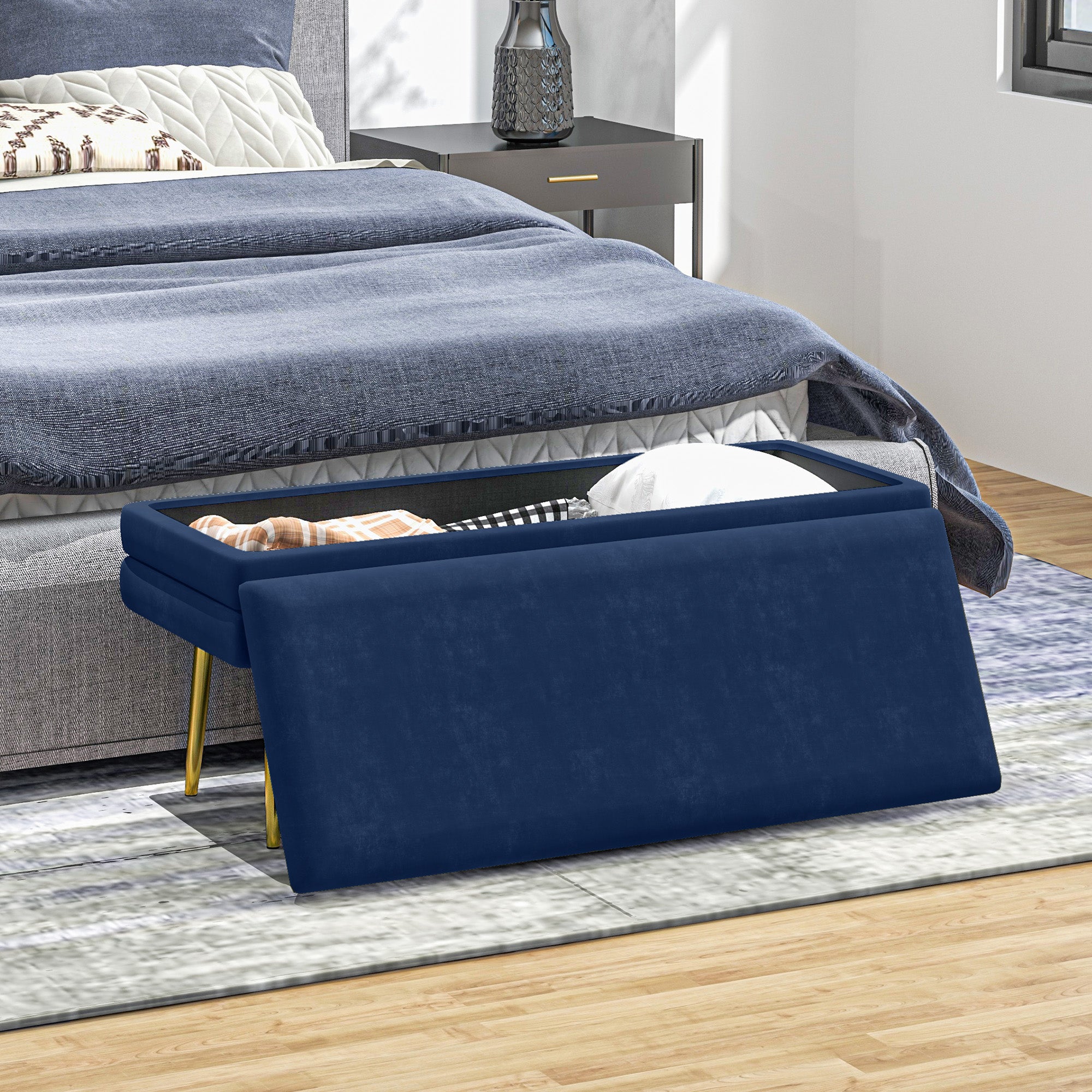 HOMCOM Sitzbank Polsterbank, mit Stauraum, Stahl, 100 cm x 37,5 cm x 42 cm, Blau