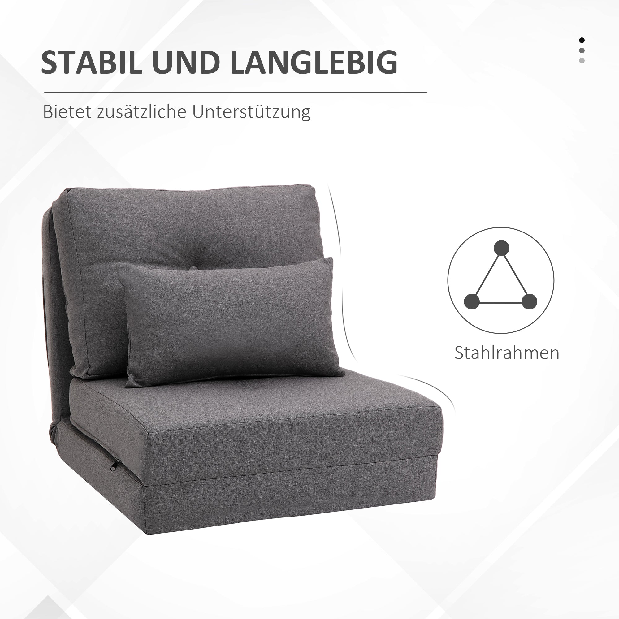 HOMCOM Bodensessel Klappmatratze Schlafmatte, 2-in-1-Design, abnehmbares Kissen, 60 x 80 x 56 cm, Dunkelgrau