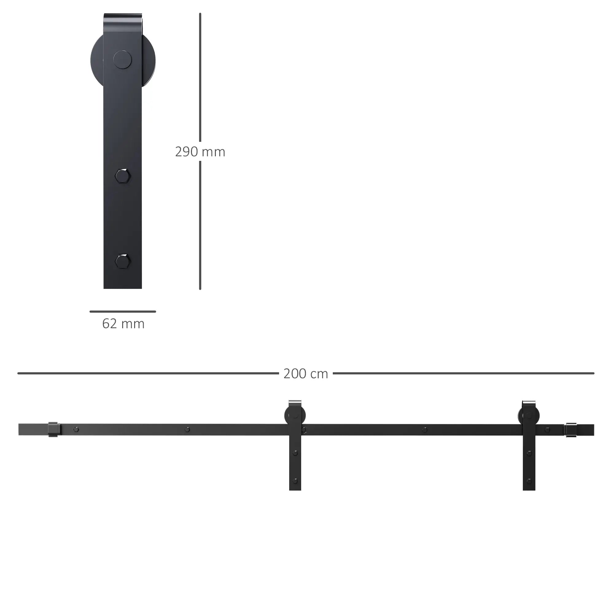 HOMCOM Schiebetüren-Beschlagsatz,  paltzsparend, leise, universell einsetzbar, 200 cm x 40 cm x 0,6 cm, Schwarz