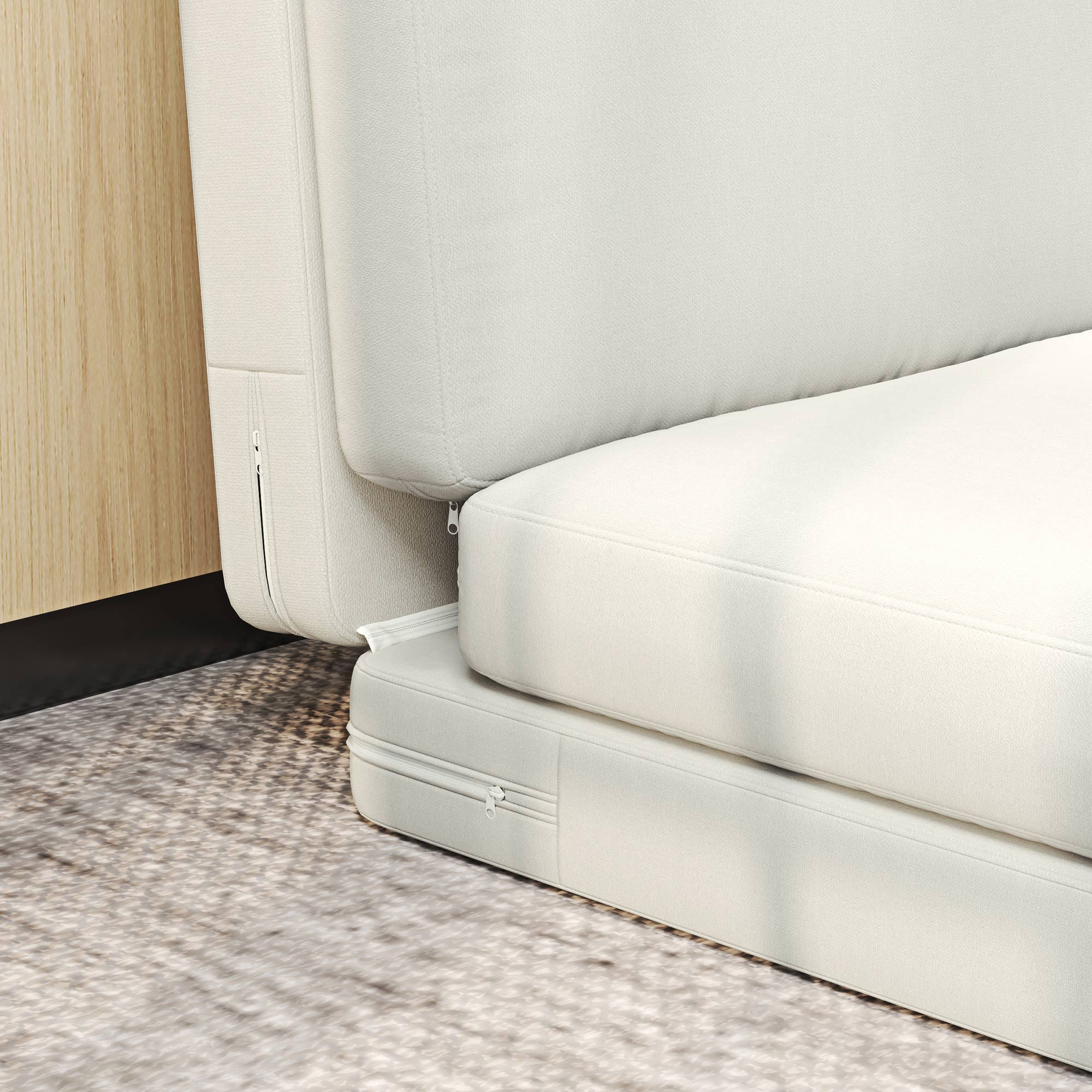 HOMCOM Faltbarer Bodensessel mit Kissen, wandelbares Polstersofa, Wohnzimmer, Gästezimmer, Büro, 75 x 268 x 18 cm, Cremeweiß