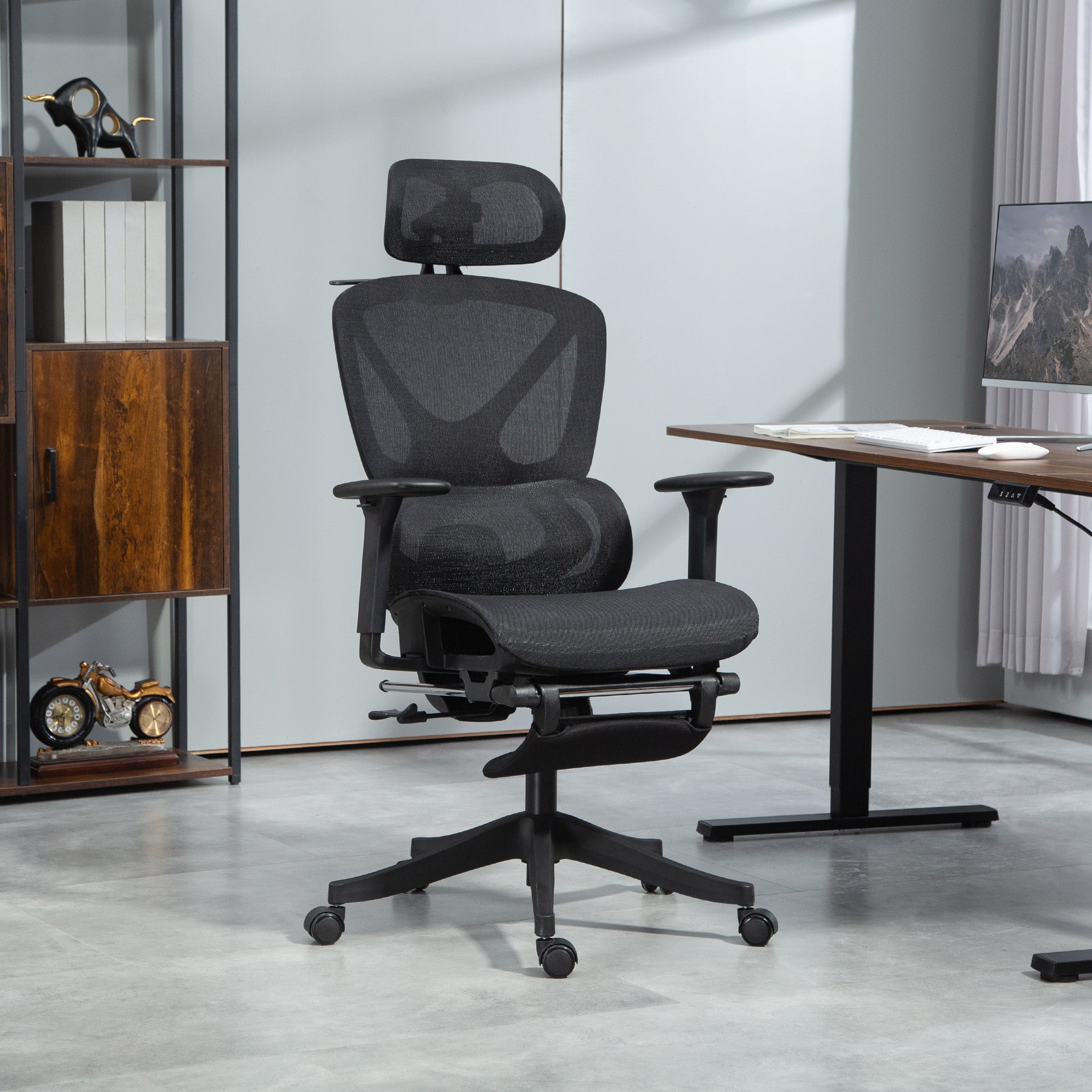 HOMCOM Bürostuhl, Ergonomischer Schreibtischstuhl, 135 Grad neigbar, verstellbar, Schwarz