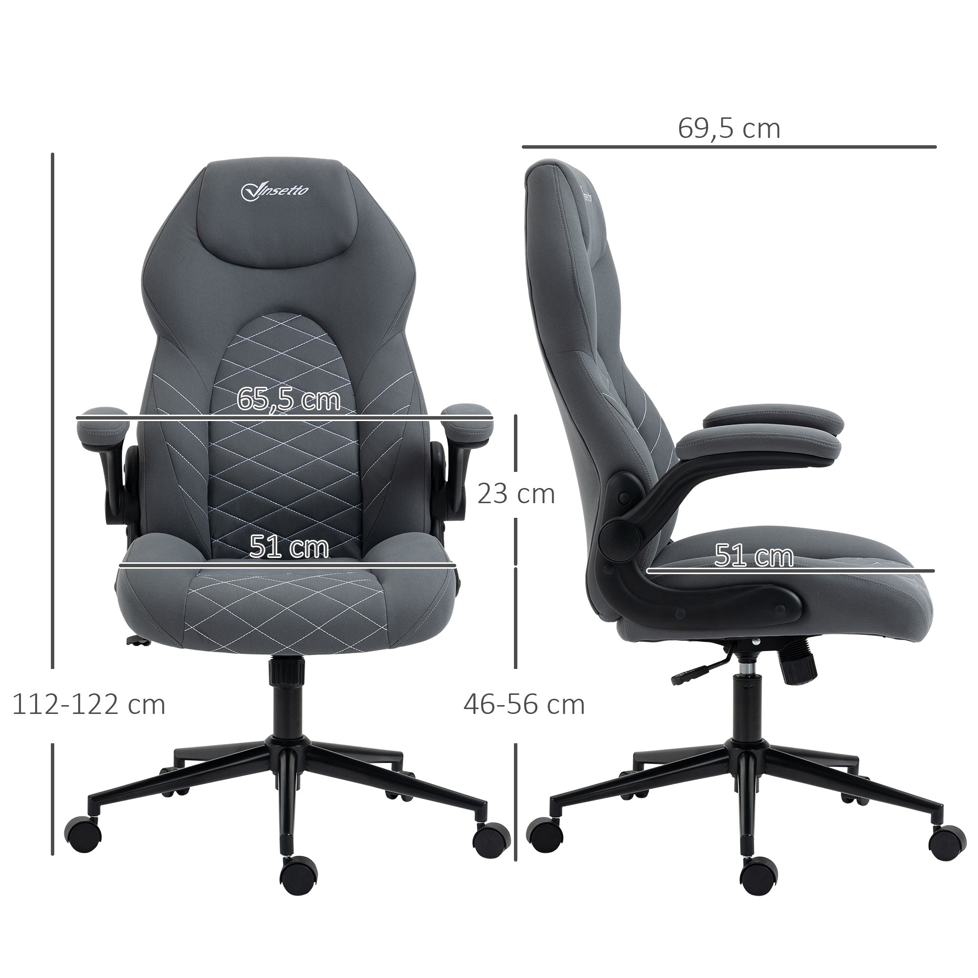 Vinsetto Bürostuhl mit Rückenlehne, höhenverstellbar, klappbare Armlehnen, Wippfunktion, dunkelgrau