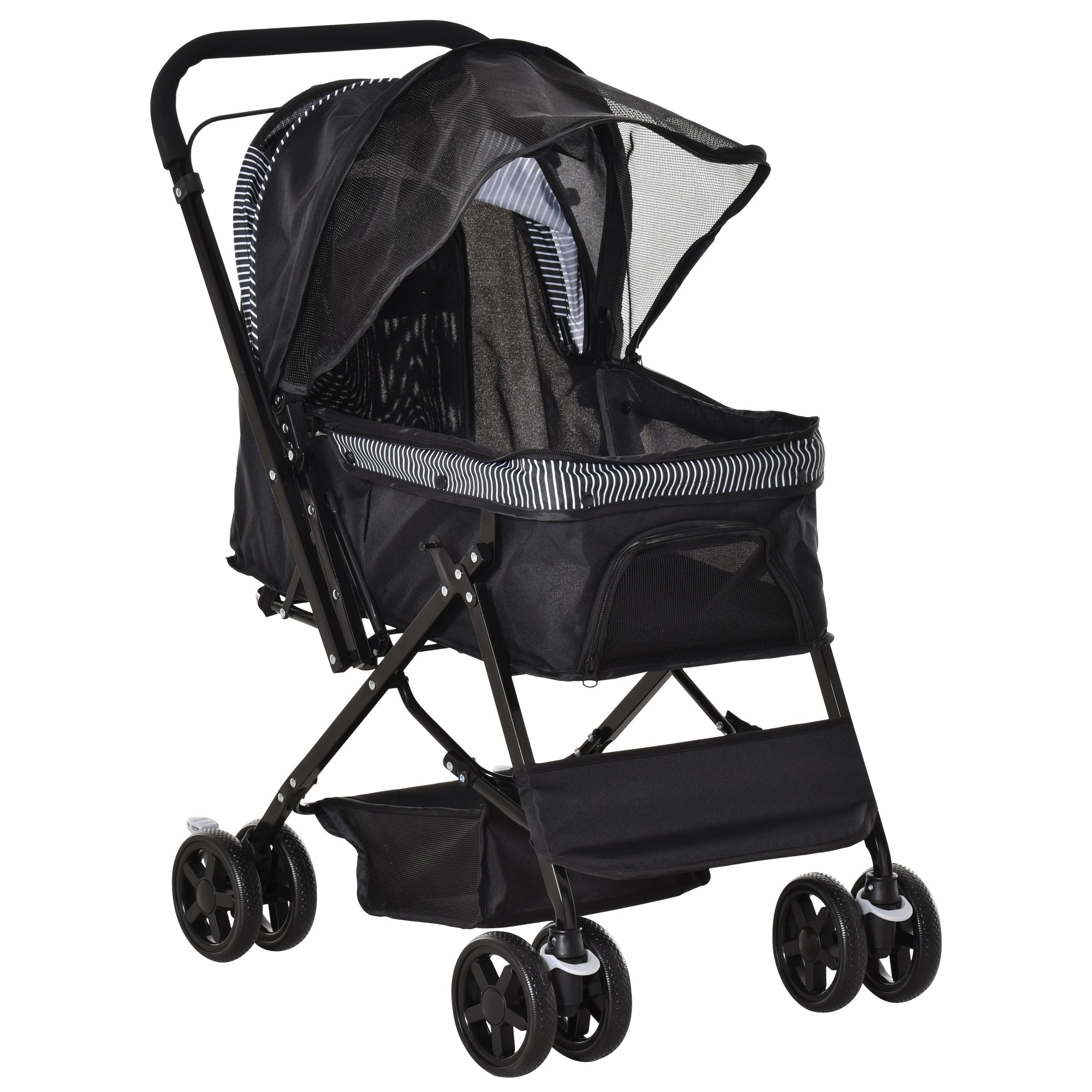 PawHut Hundebuggy Hundewagen Buggy für kleine Hunde und Katzen Haustierwagen Pet Stroller Katzenbuggy Oxford Schwarz 76,5 x 52 x 95 cm