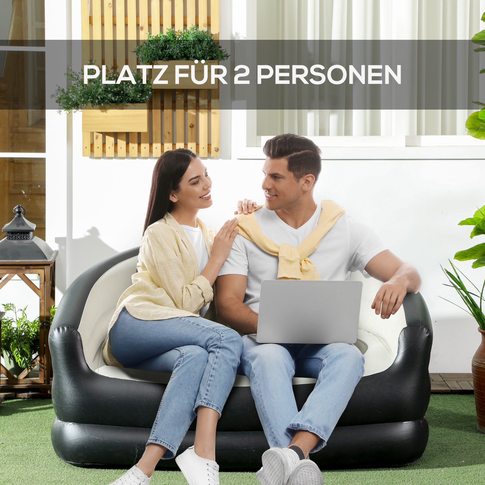 Outsunny Aufblasbares Sofa Luftsessel, 138 x 87 x 71 cm, Grau + Schwarz