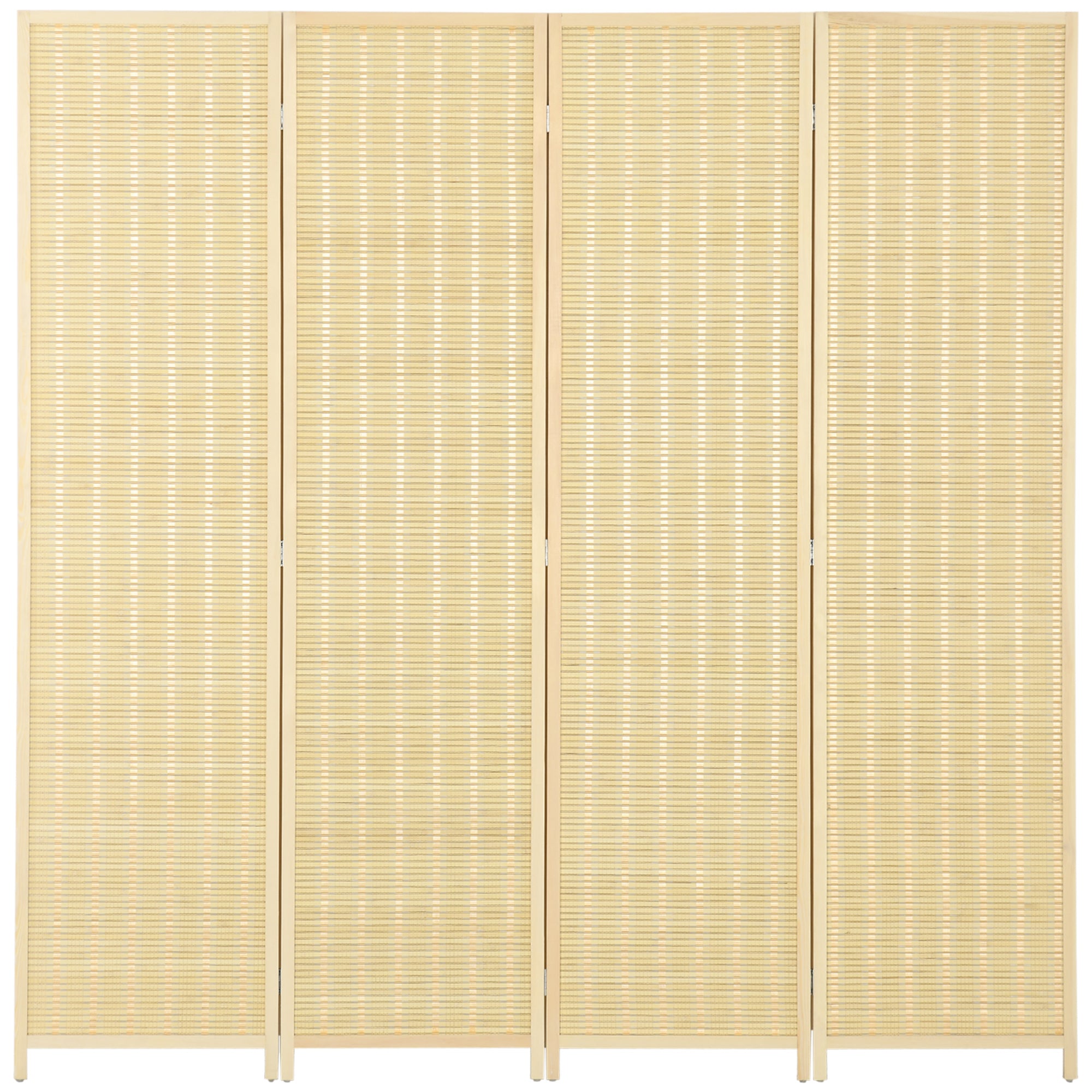 HOMCOM 4-teiliger Raumteiler, 180 x 180 cm, Faltbarer Sichtschutz aus Bambus und Baumwolle für Wohnzimmer, Schlafzimmer, Natur