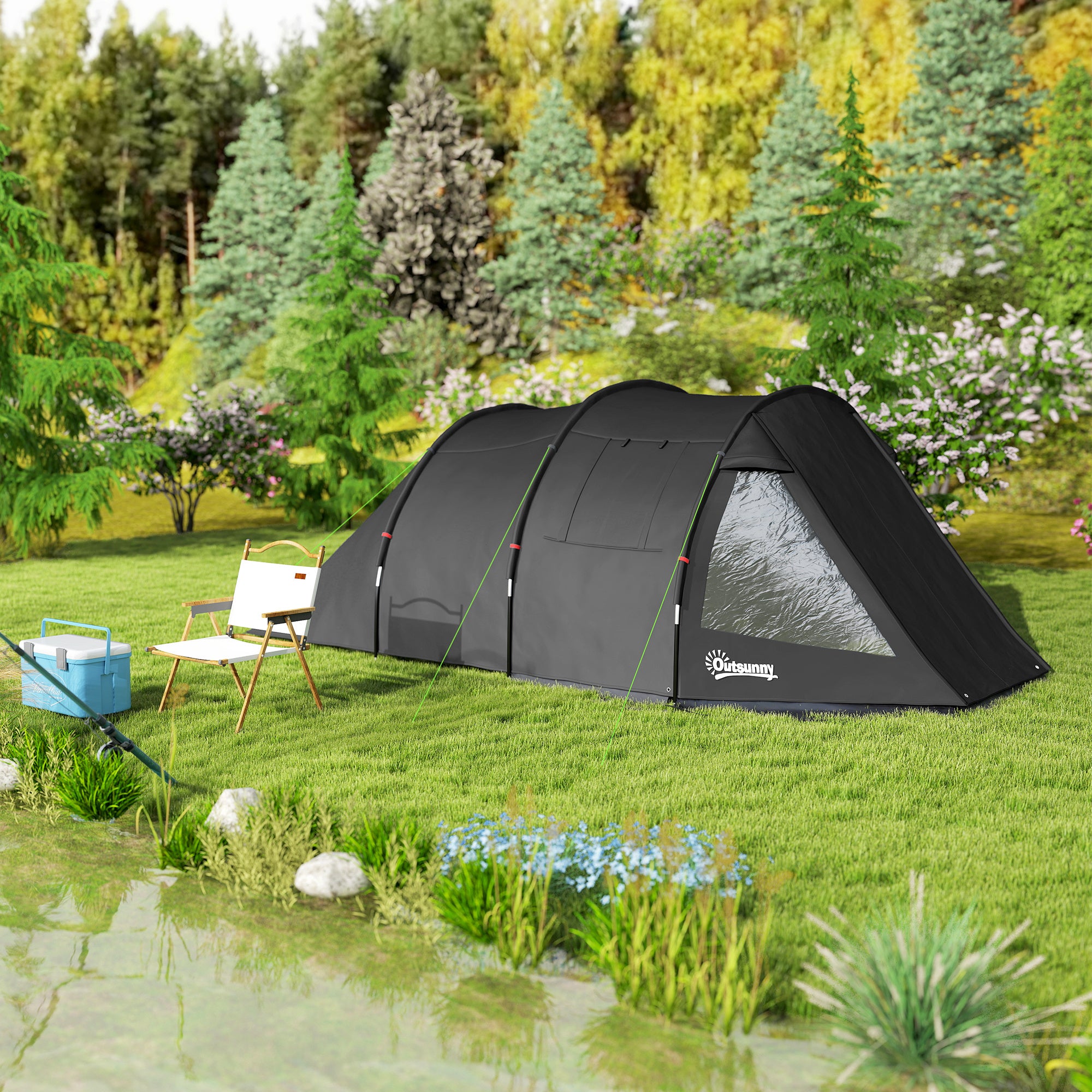 Outsunny Campingzelt Trekkingzelt Zelt, wetterbeständig, 2 Räume, 475 x 264 cm Breite x 172, Schwarz