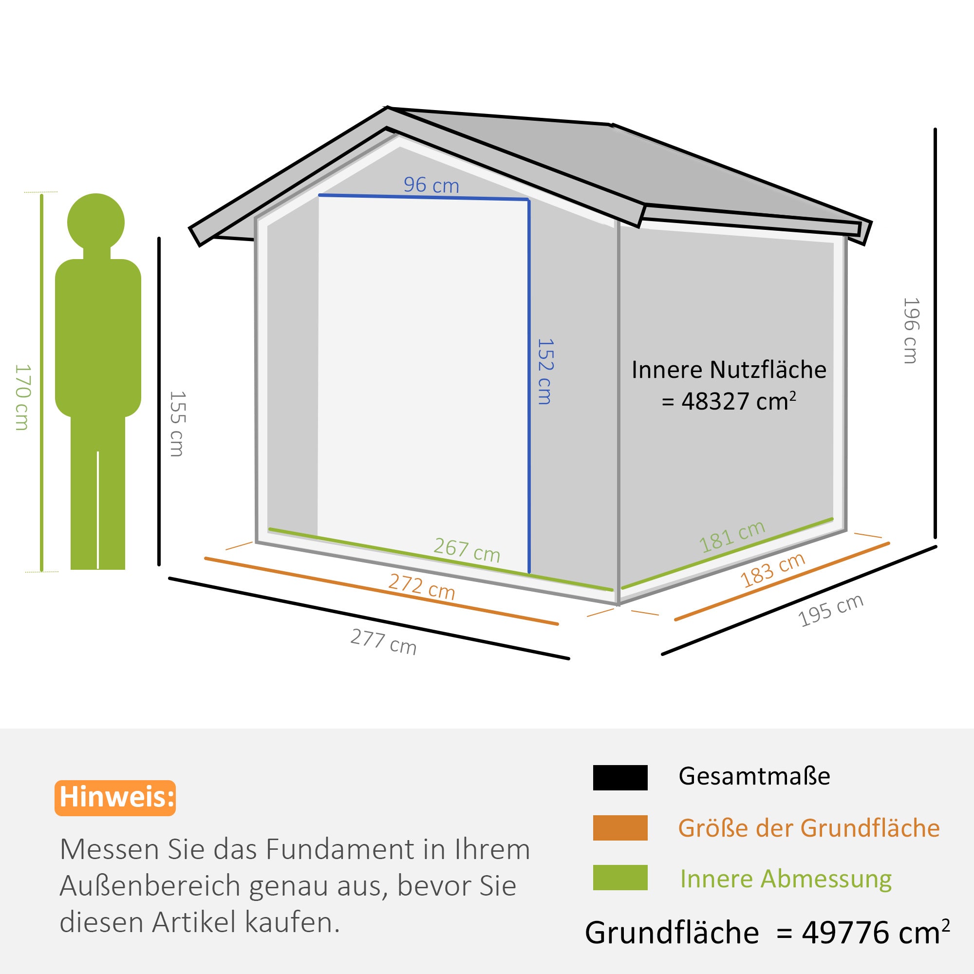 Outsunny Geräteschuppen mit Schiebetüren 2,77 x 1,95 x 1,92cm Metall Grau