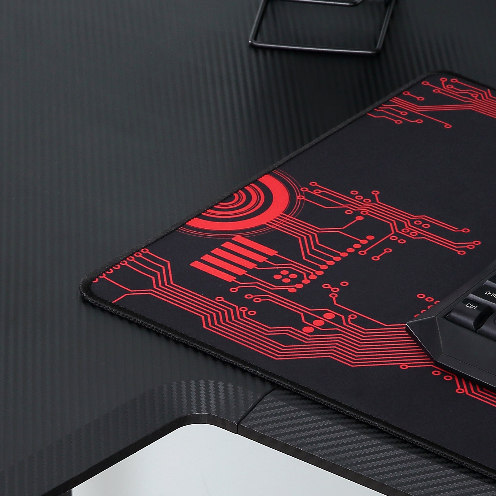 HOMCOM Gaming Tisch Schreibtisch L-förmige mit Kopfhörerhaken Getränkehalterung Computertisch MDF Metall Schwarz+Rot 168 x 109 x 78 cm