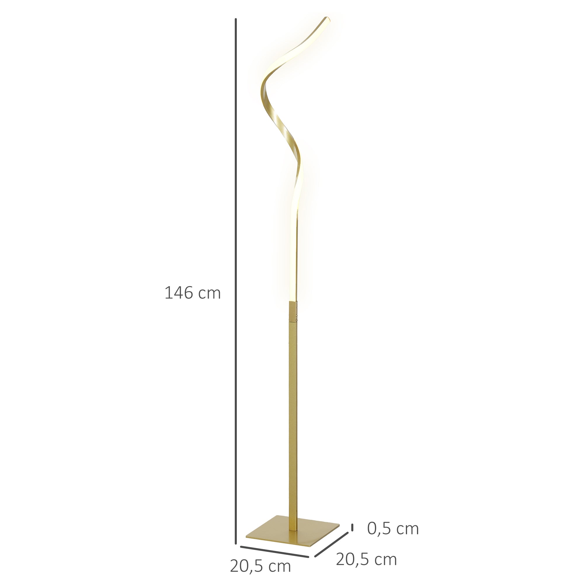 HOMCOM Stehleuchte im Spiraldesign, Fußschalter, 3 Helligkeitsstufen, 1,46 m, Gold