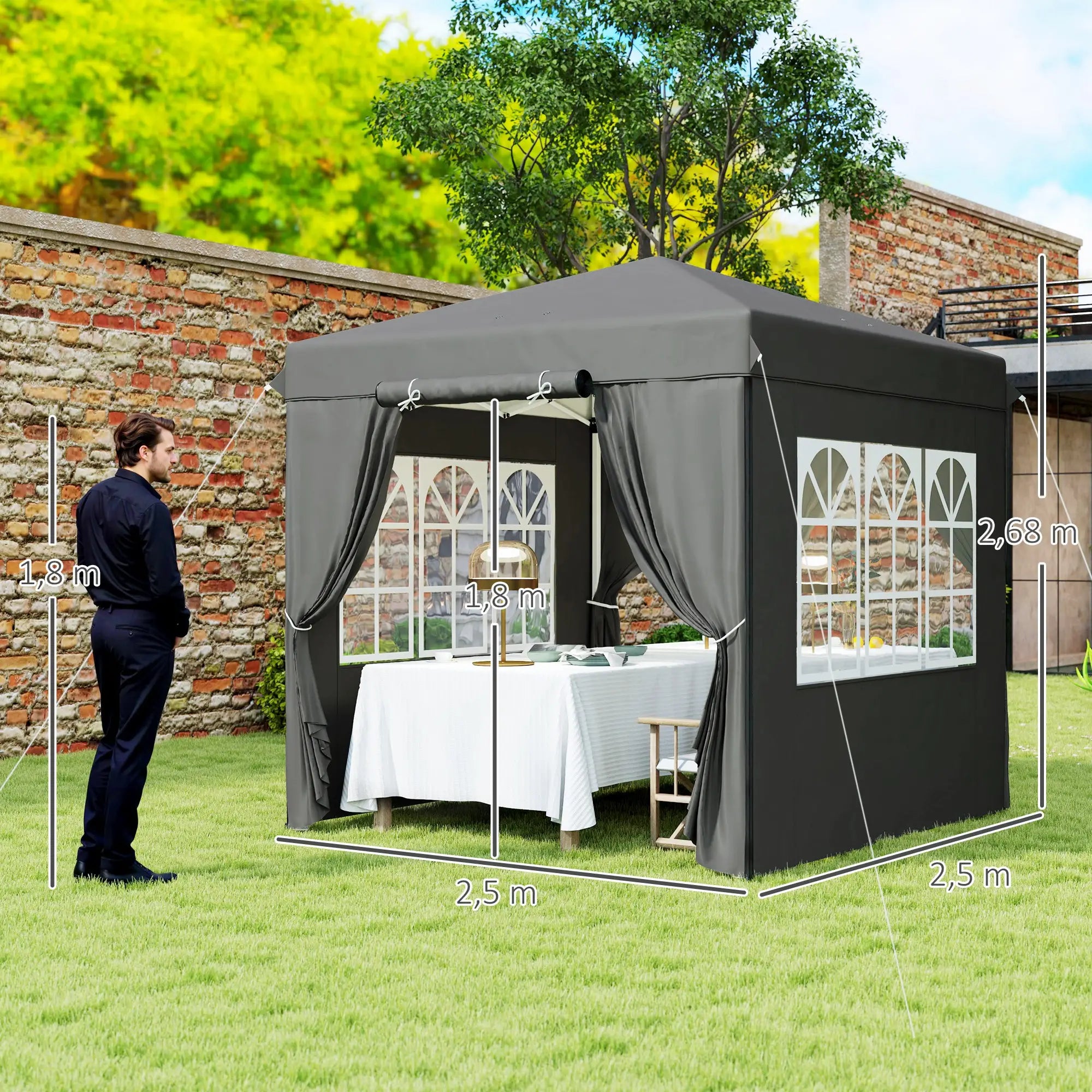 Outsunny Faltpavillon 2,5x2,5?m UV-Schutz 50+ mit Seitenteilen