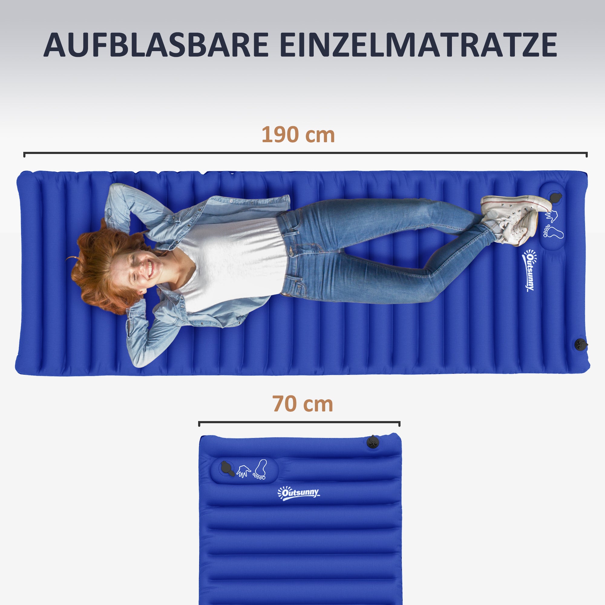 Outsunny Camping-Luftmatratze, inkl. Pumpe, schnell aufblasbar, robust, 195x70x10cm, Blau