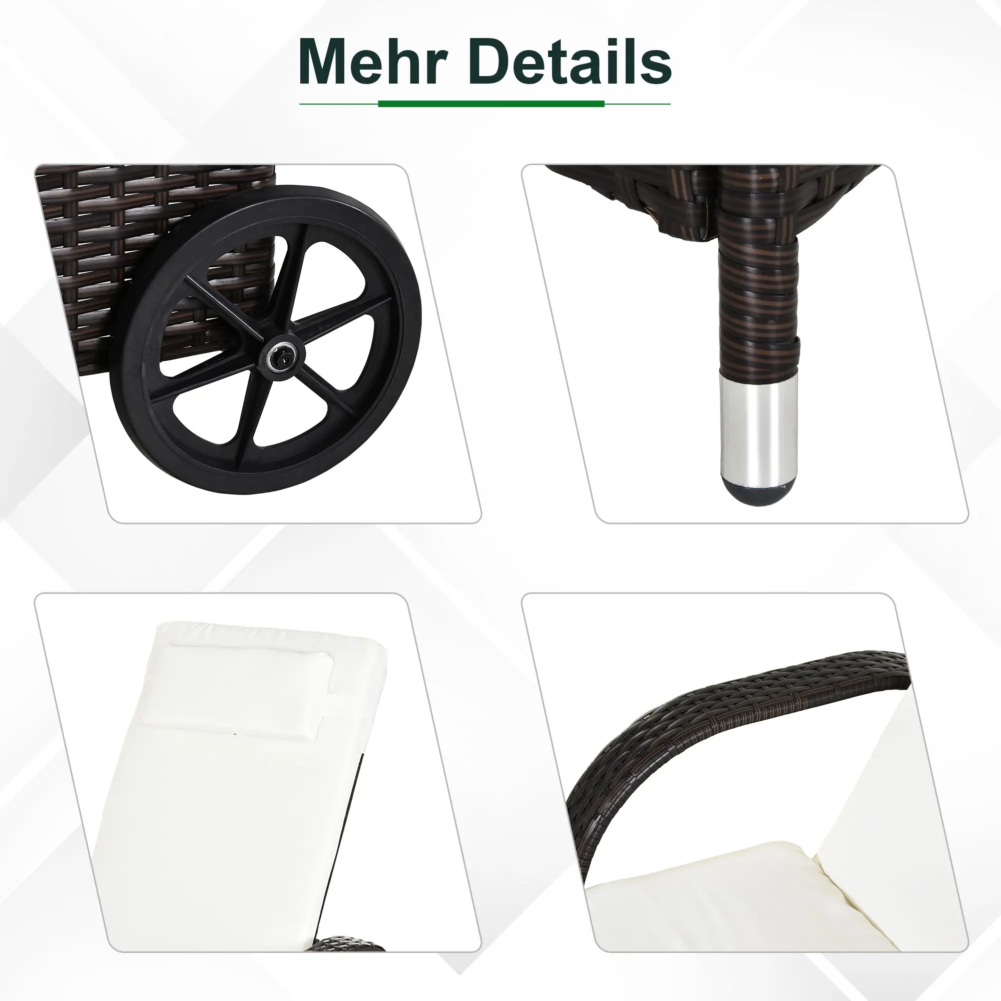 Outsunny Sonnenliegen-Set mit Rollen & Tisch Polyrattan Braun-Cremeweiß