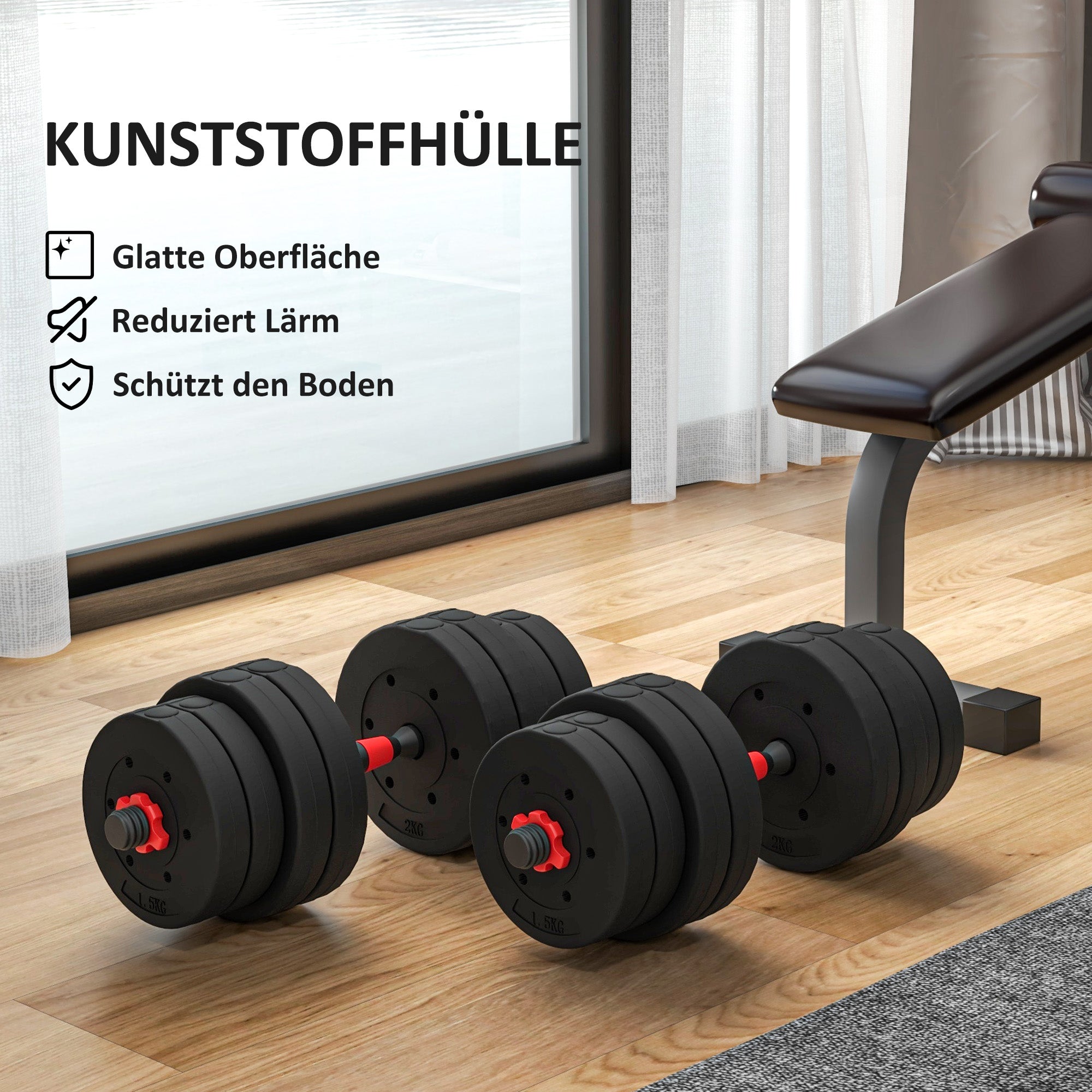 HOMCOM 2 in 1 Hanteln Set 30 kg verstellbare Kurzhantel & Langhantel professionell Dumbbell Krafttraining Schwarz