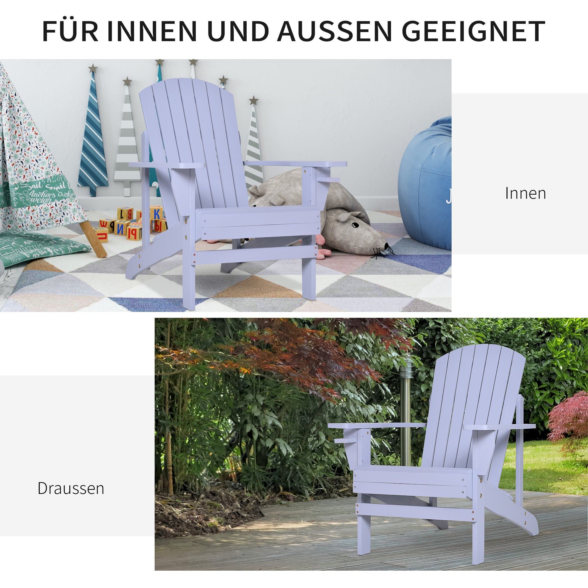 Outsunny Adirondack-Gartenstuhl mit Becherhalter Gartenliege Balkonstuhl Massivholz Grau 72,5 x 97 x 93 cm