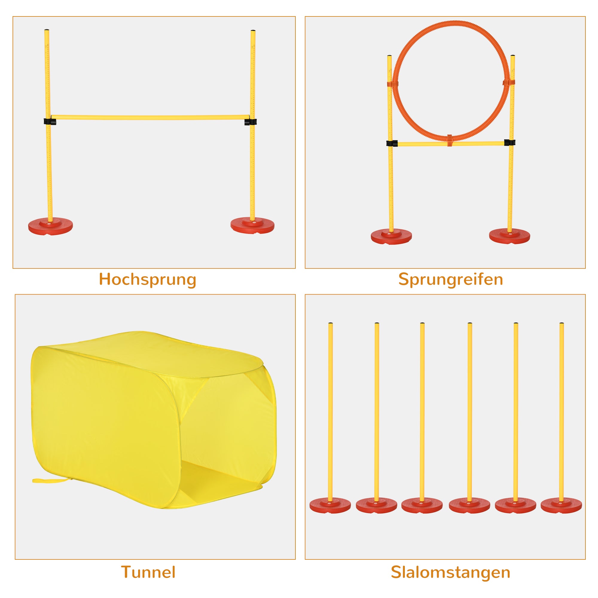Pawhut Hunde Agility-Set mit 4 Hindernissen Rot+Gelb