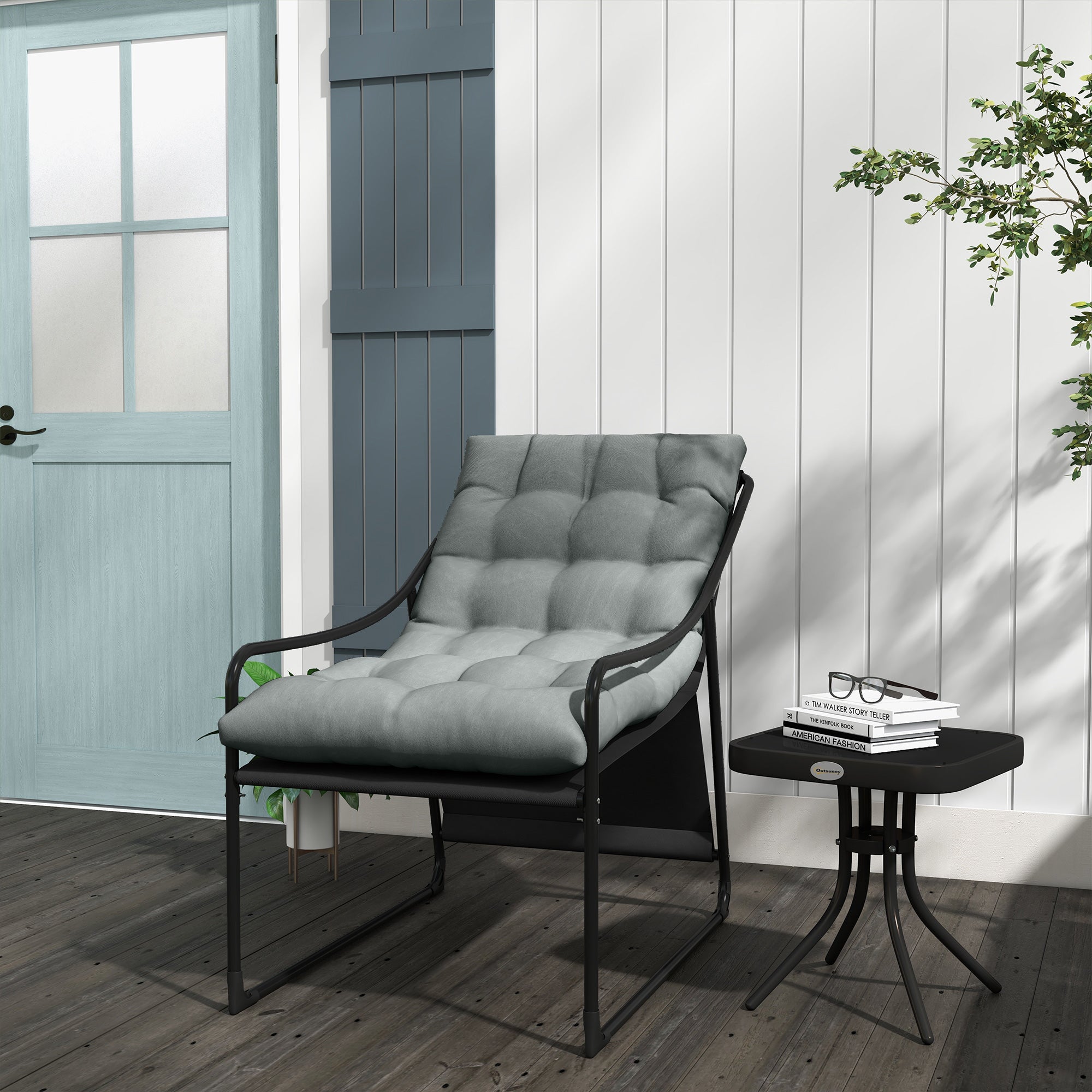 Bequemer Gartensessel mit Kissen & Armlehne, Grau