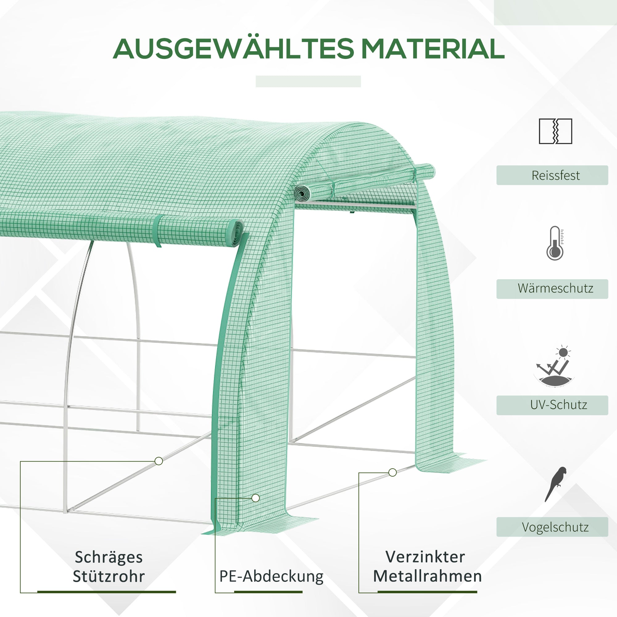 Outsunny Foliengewächshaus, Treibhaus, begehbar, Netzfenster, Metallrahmen, 4x3x2m, Grün