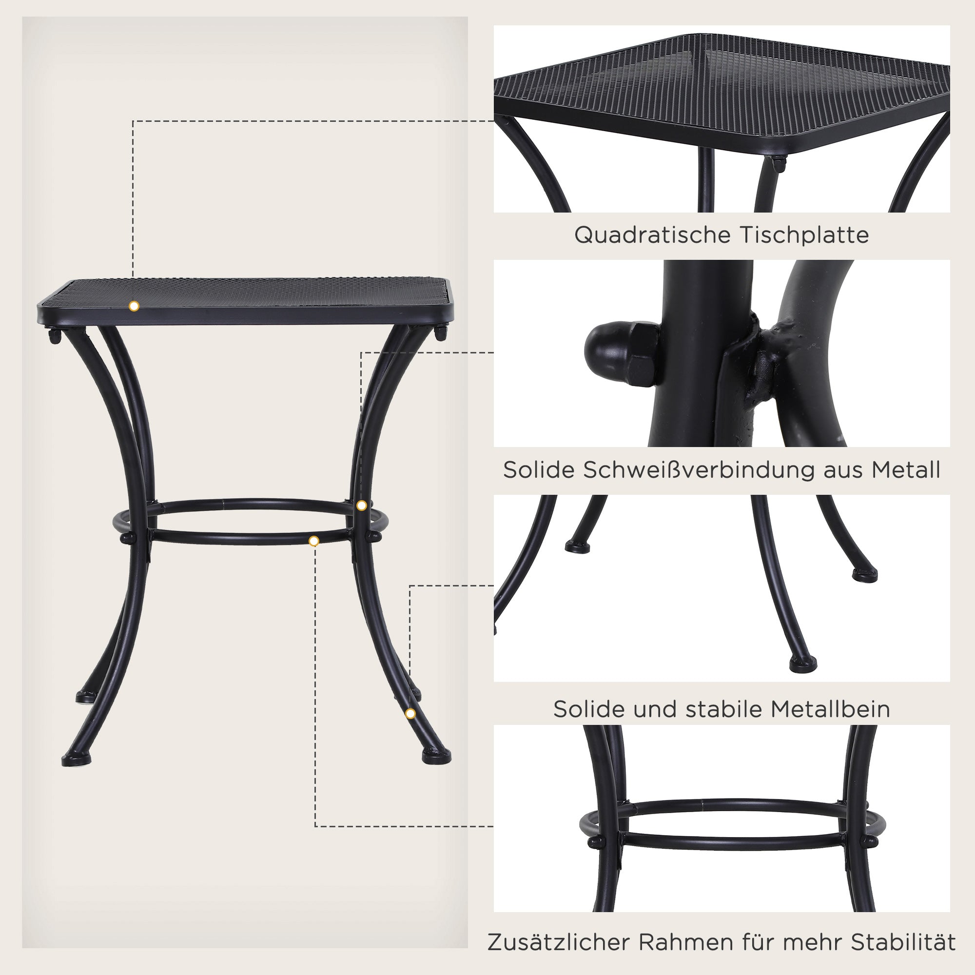 Outsunny Garten Couchtisch, Beistelltisch, Gartentisch, Kaffeetisch, Metall, Schwarz, Terrasse, 45 x 45 x 50 cm