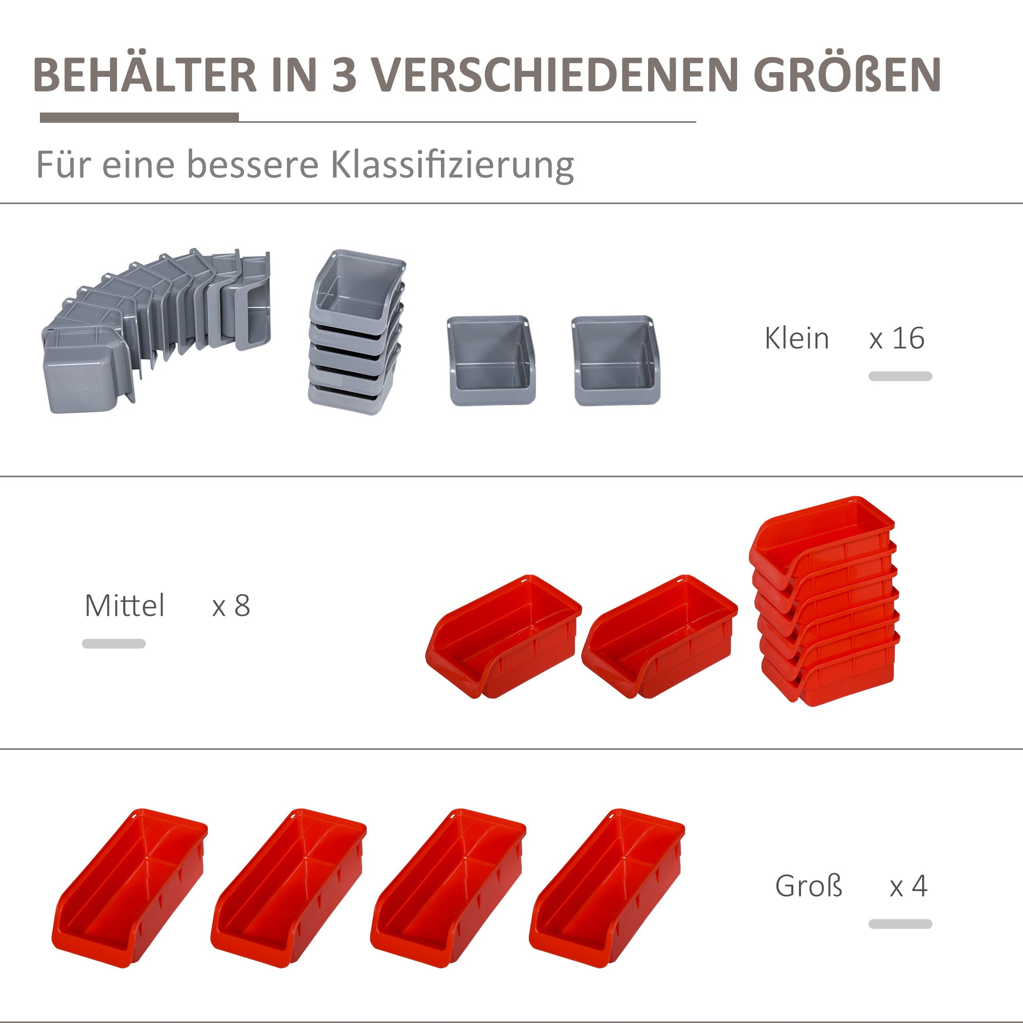 DURHAND Werkzeugwand 44-teilig mit Stapelbehältern 54 x 22 x 95 cm Kunststoff Rot