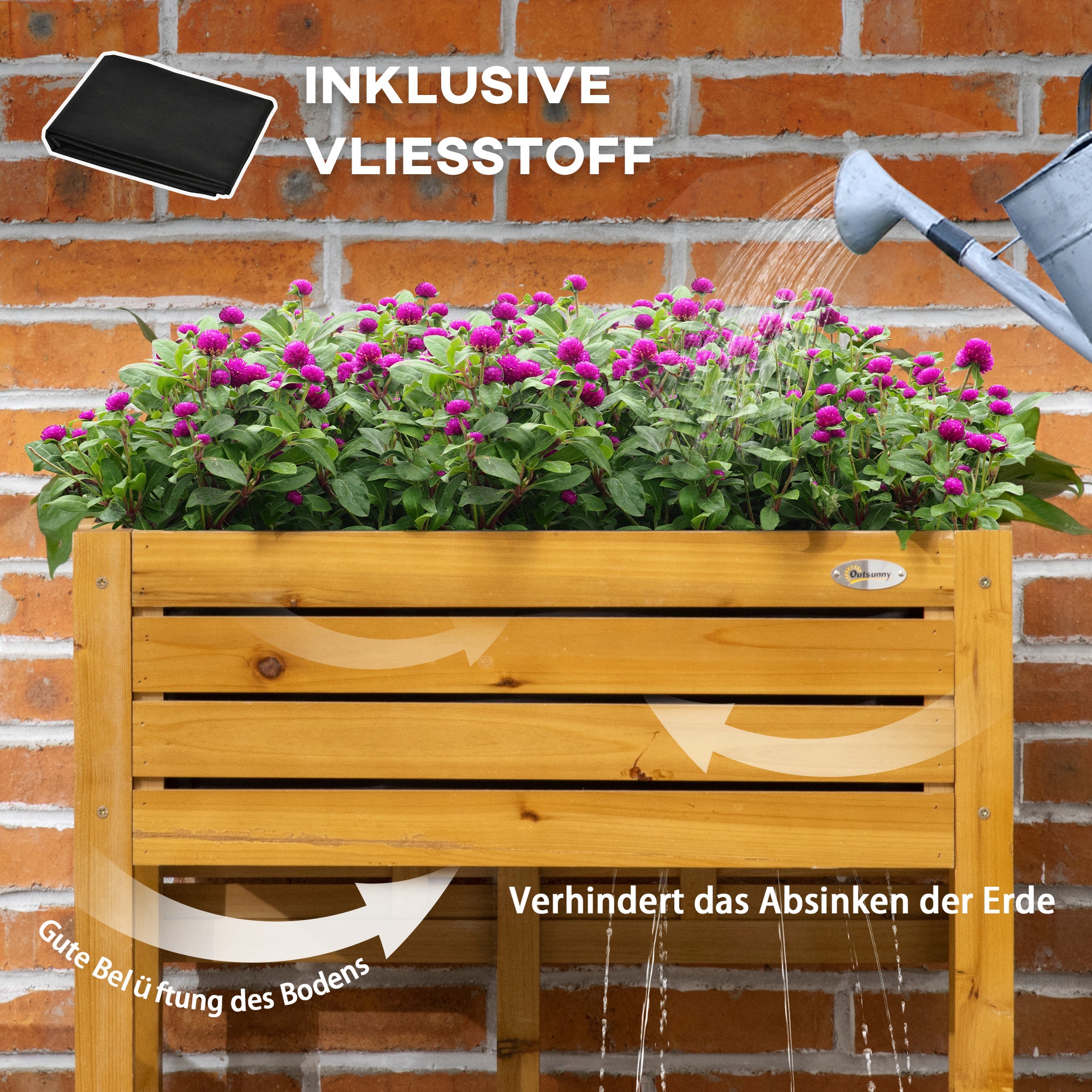 Outsunny Hochbeet mit klappbarer Arbeitsfläche, lackiertes Massivholz, Innenverkleidung aus Vlies, 64cm x 63cm x 74,5cm
