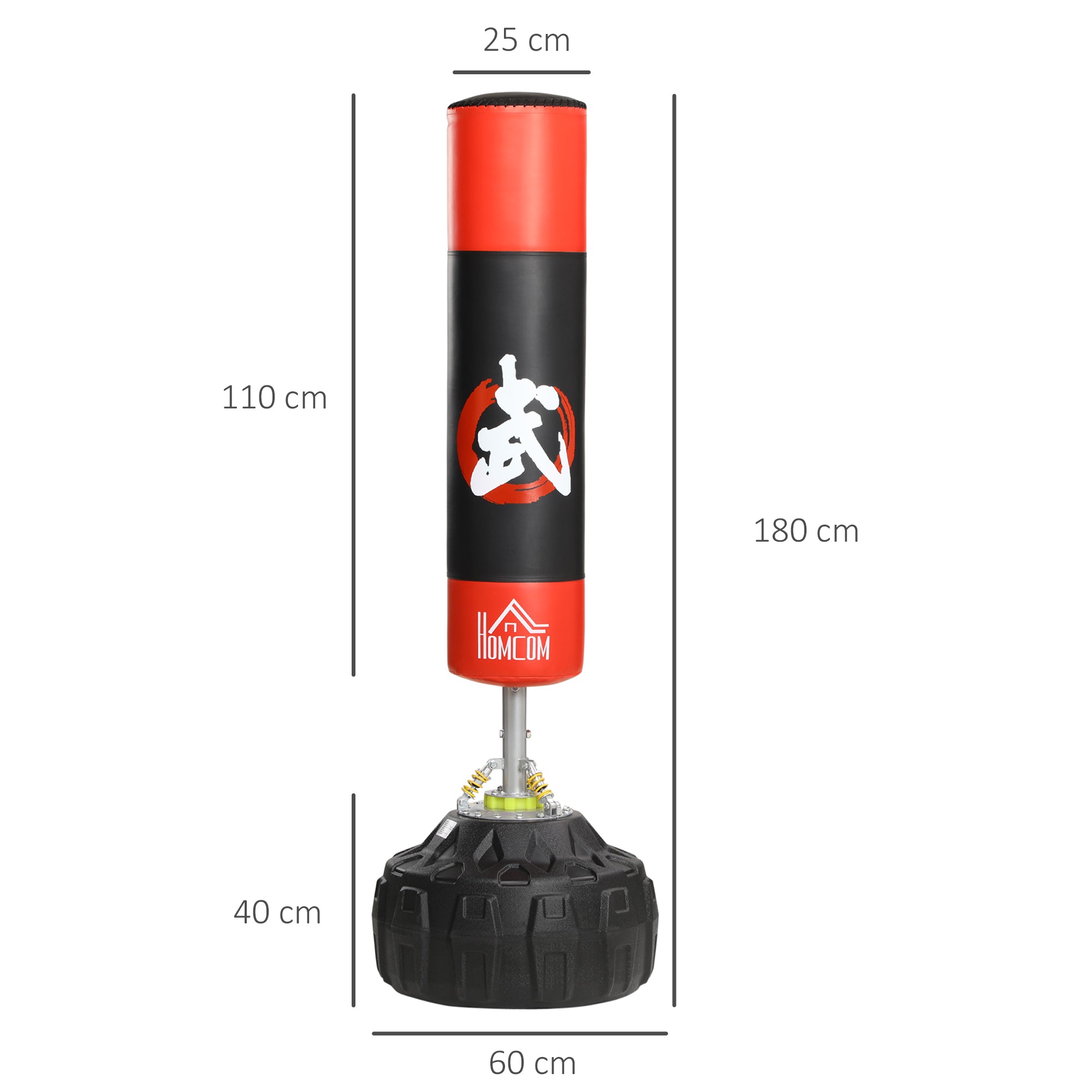 HOMCOM Standboxsack Erwachsene Freistehender Boxtrainingsgerät Boxpartner Boxassistent Training mit Saugfuß Schwarz+Rot 60x60x180 cm
