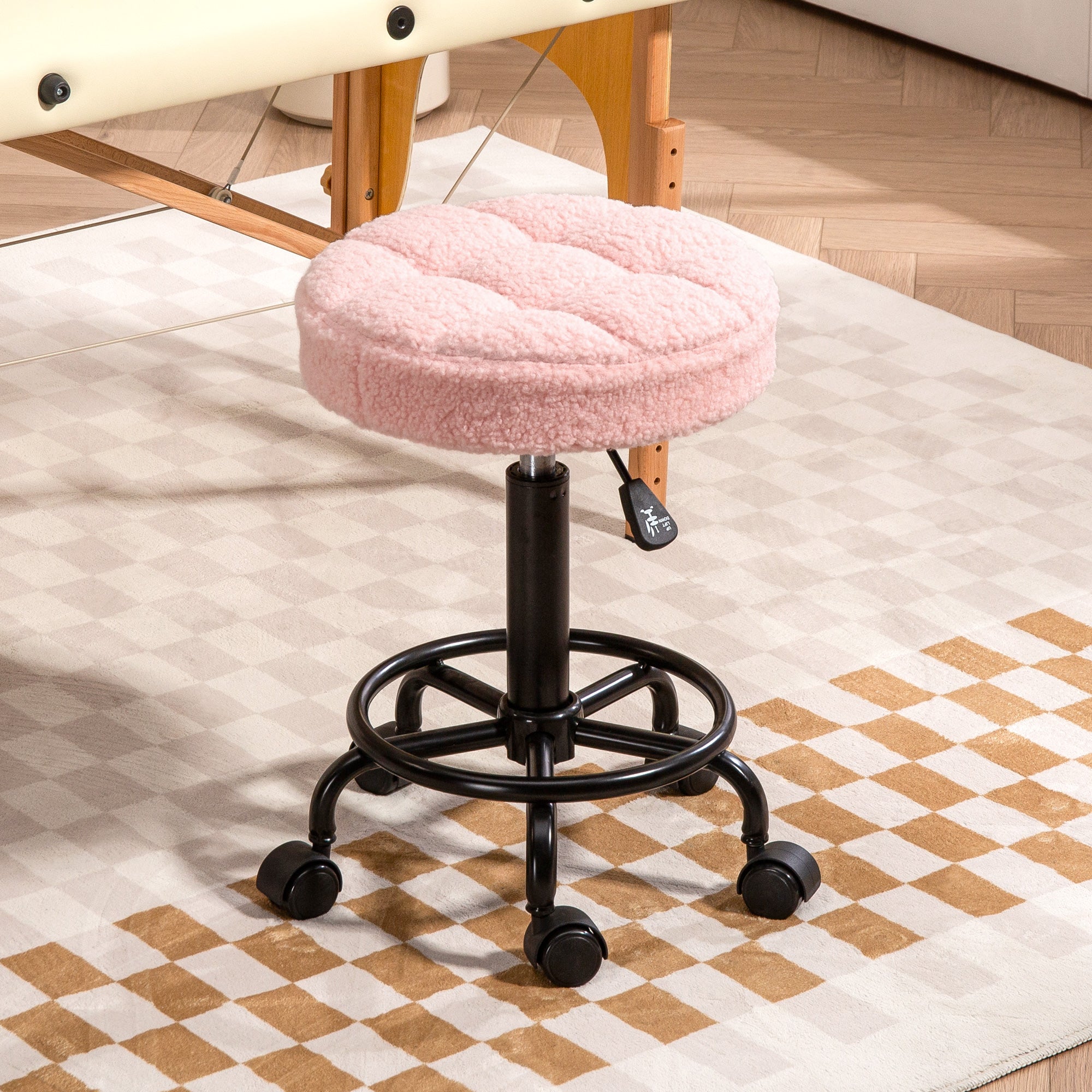 HOMCOM Rollhocker höhenverstellbar Drehhocker 55-66 cm Arbeitshocker 360° drehbar Ø50 x 50-66 cm Rosa