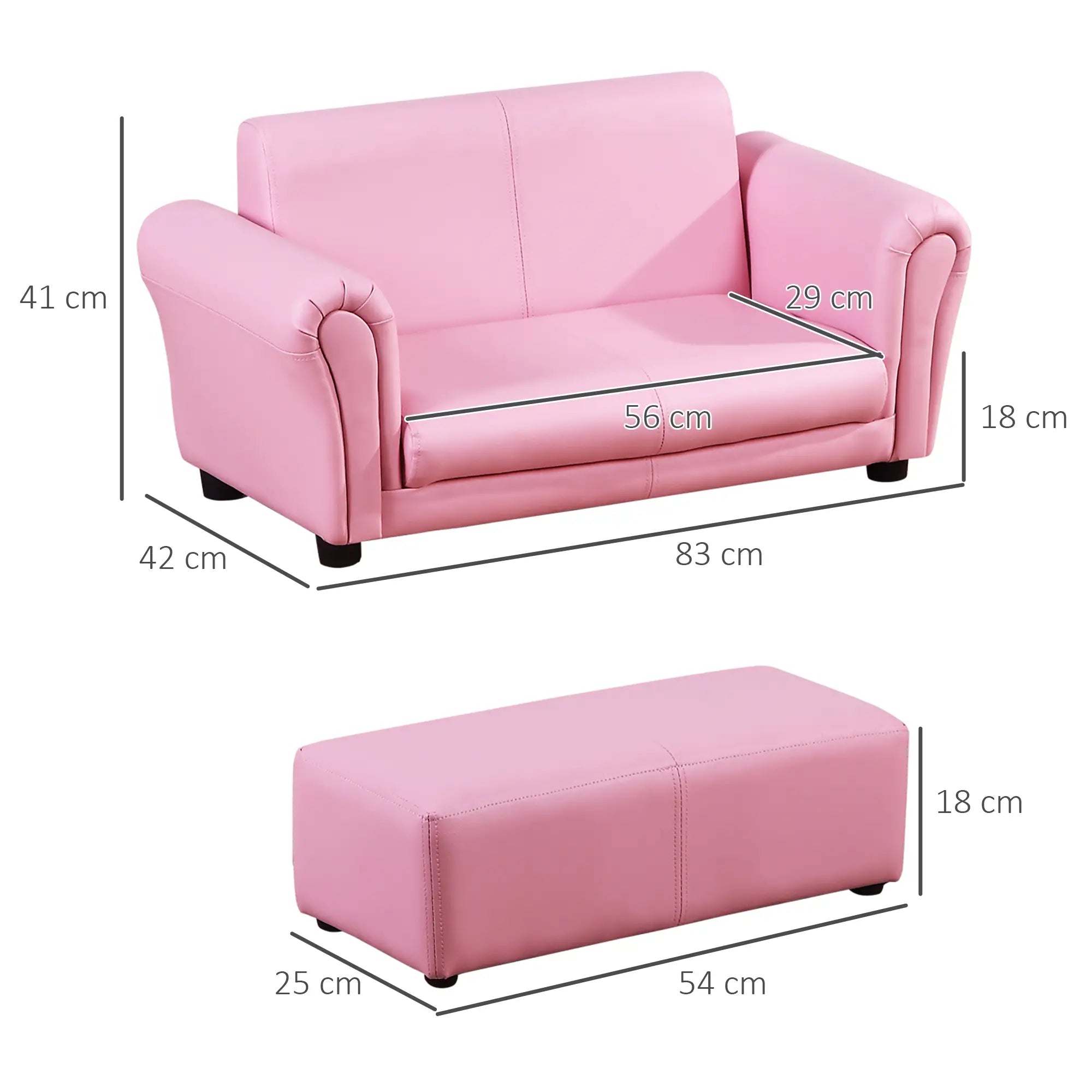 HOMCOM Kindersessel mit Hocker 2-teiliges Set Rosa