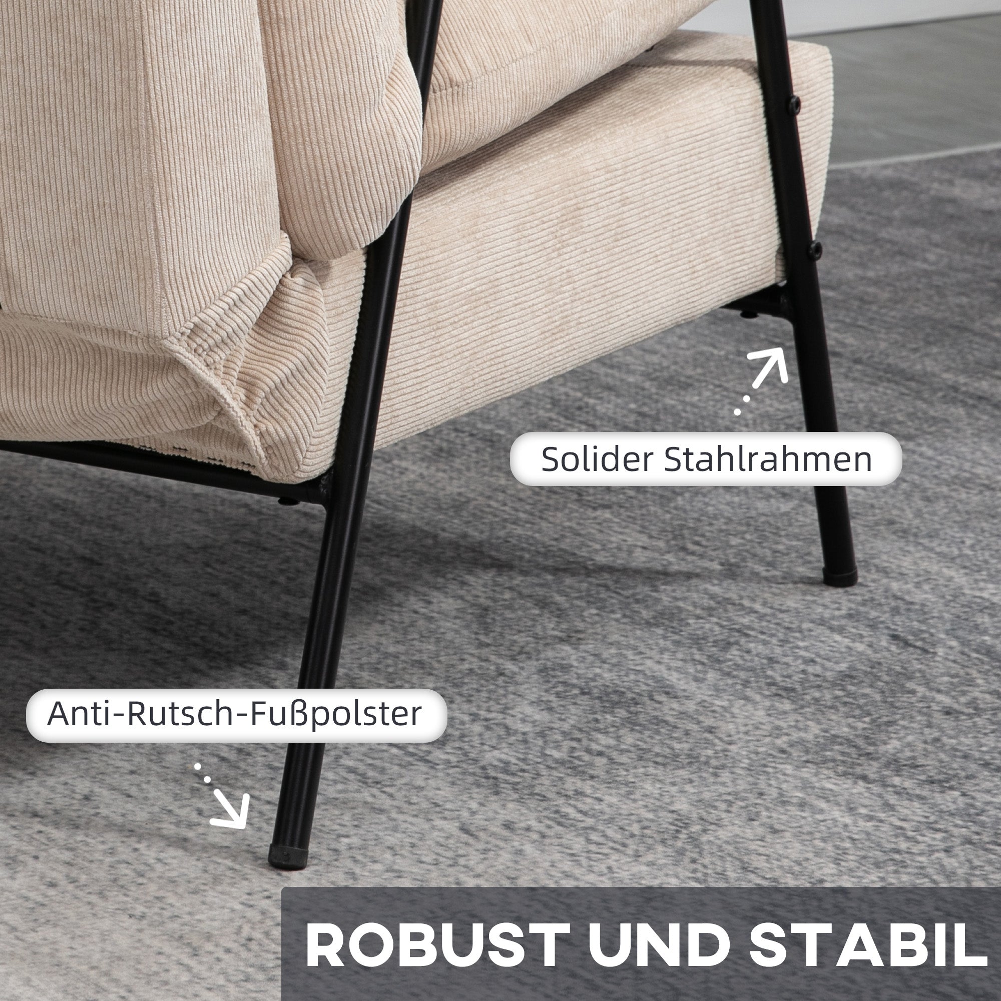 HOMCOM Polstersessel mit Hocker, Relaxsessel mit Liegefunktion, Polsterstuhl, Kissen, Fernsehsessel, 68 x 91,5 x 88 cm, Beige