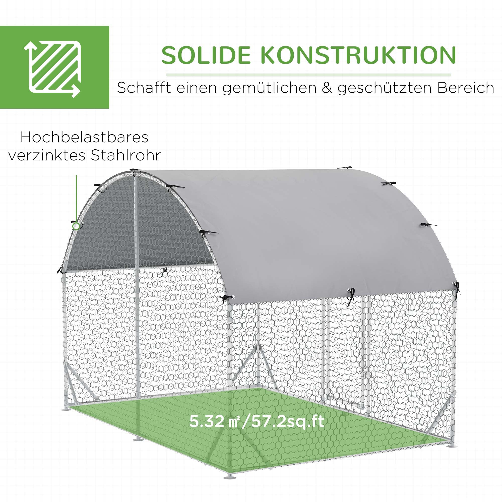 PawHut Gehege für Kleintiere, Outdoor-Freilaufgehege für Hühner, Kaninchen, Enten, stabile Konstruktion, Stahl und Oxford-Stoff
