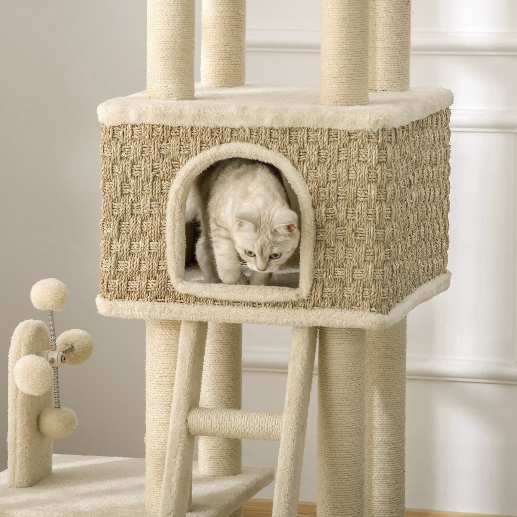 PawHut mit Katzenhöhle inkl. Spielzeug  Sisal Plüsch Khaki + Beige + Kaffee