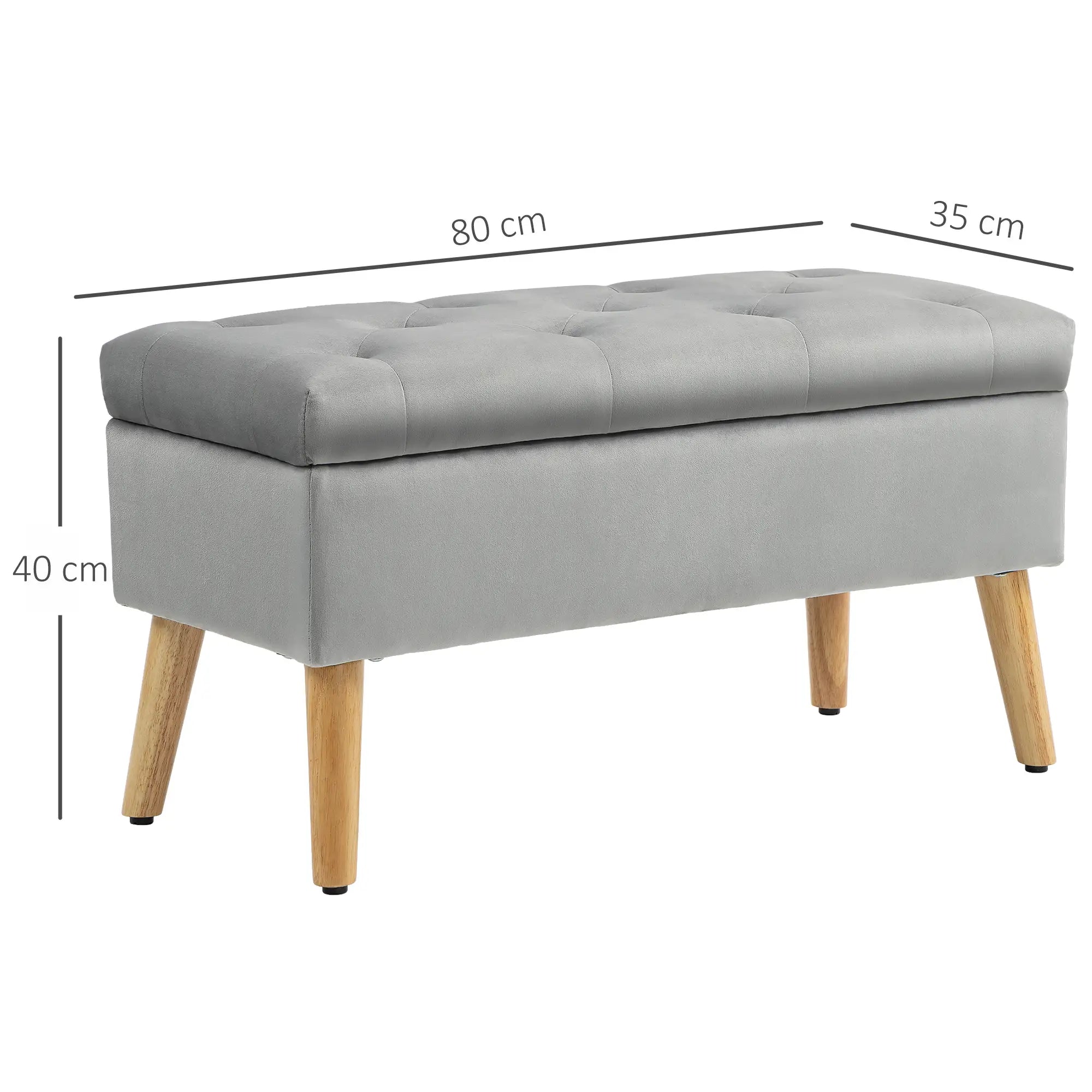HOMCOM Polsterbank mit Stauraum, Stoffbezug in Samtoptik, Holzbeine, für Wohnzimmer, Schlafzimmer, Flur, 80 x 35 x 40 cm, Grau