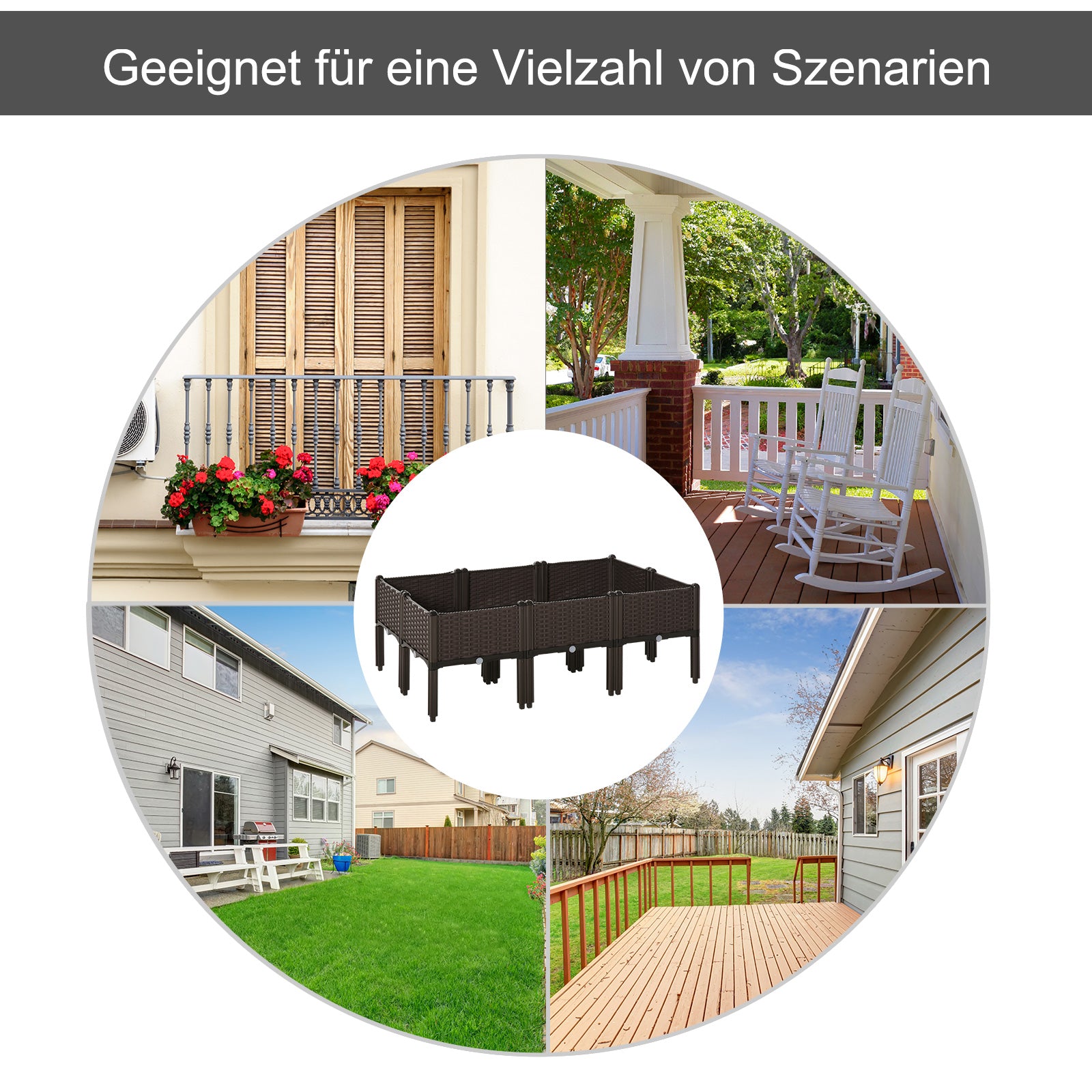 Outsunny Hochbeet 6-teiliger Pflanzkasten mit Abflusslöchern Rattan-Look Blumenkasten DIY Braun 40 x 40 x 44 cm