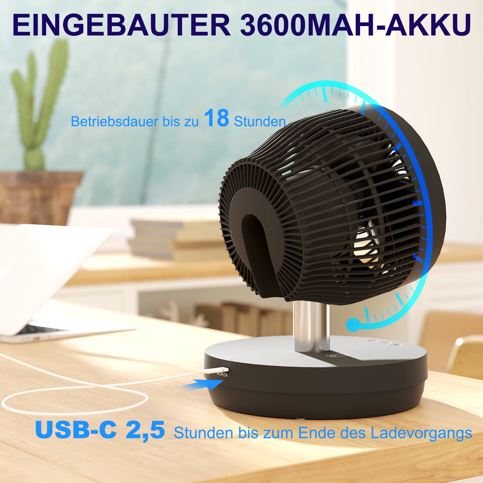 HOMCOM Ventilator, Klimaanlage mit ladbarem Akku, Fernbedienung, verstellbar, Schwarz
