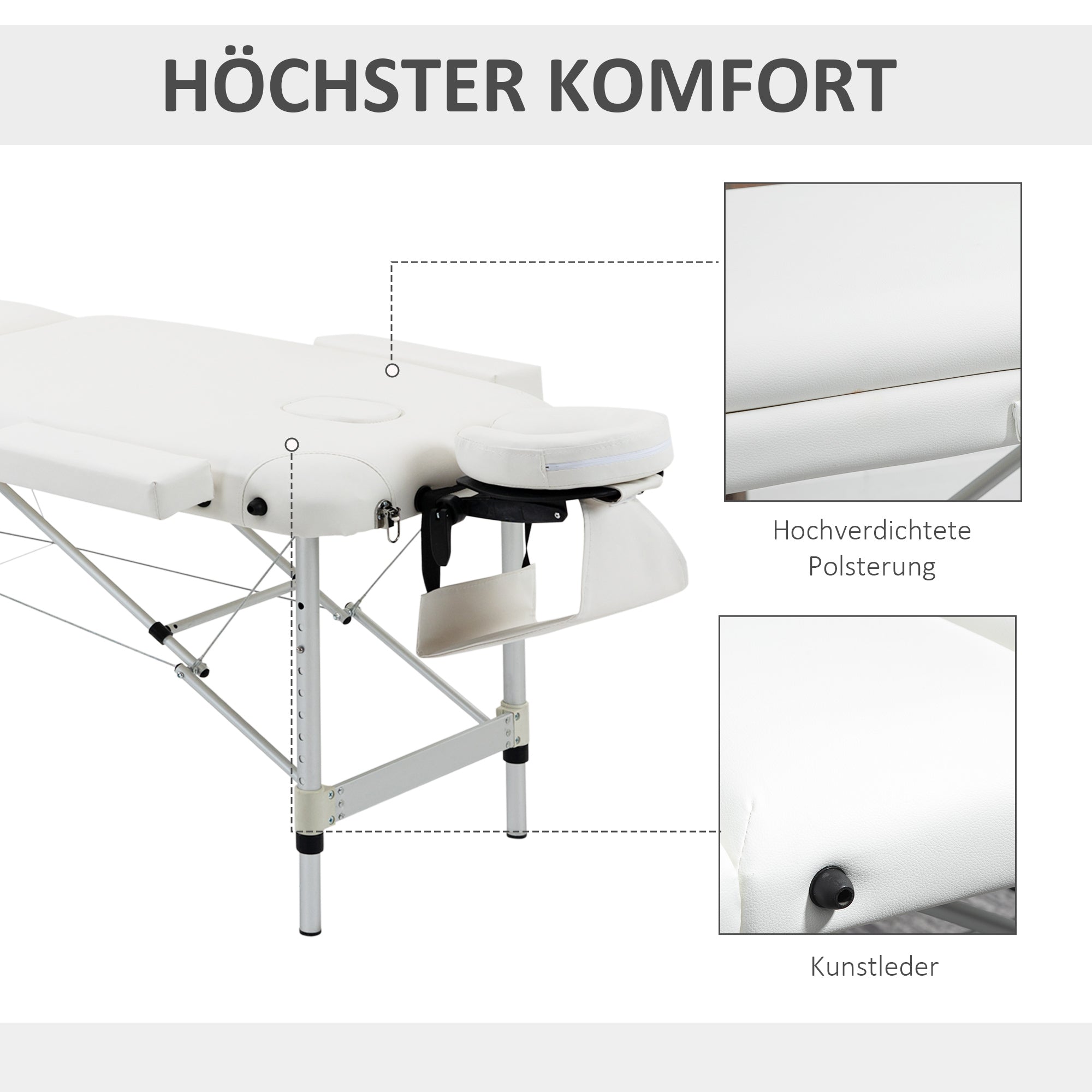 HOMCOM Massageliegen klappbar Kosmetikliegen höhenverstellbarer Massagetisch Massagebett Aluminium Schaumstoff Kunststoff Weiß 215 x 81 x 61-84 cm